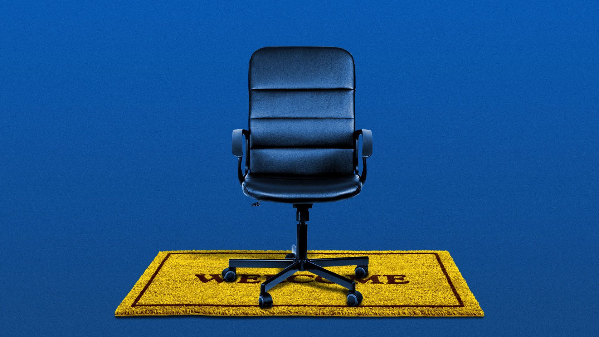 Illustration of office chair on a “welcome” home mat