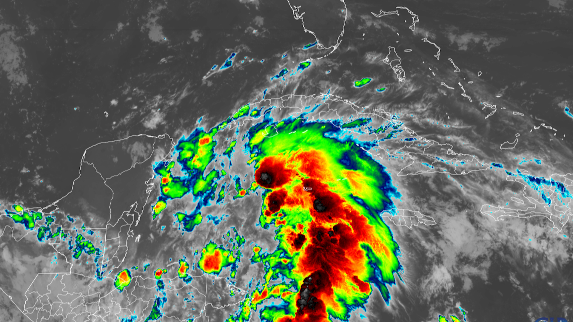 nfrared satellite image of the developing storm that is forecast to become Hurricane Helene.