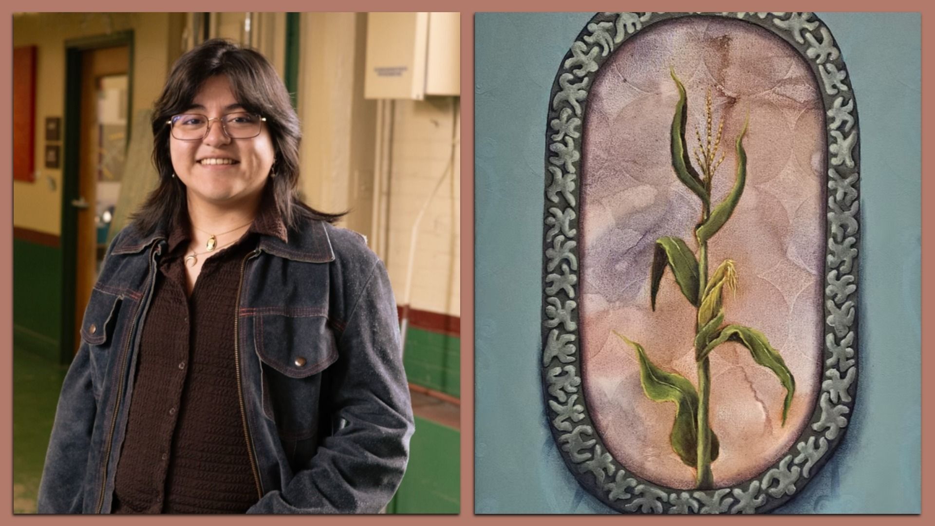 Artist Andie Arana Gomez and their 2025 painting "Votive Niche."