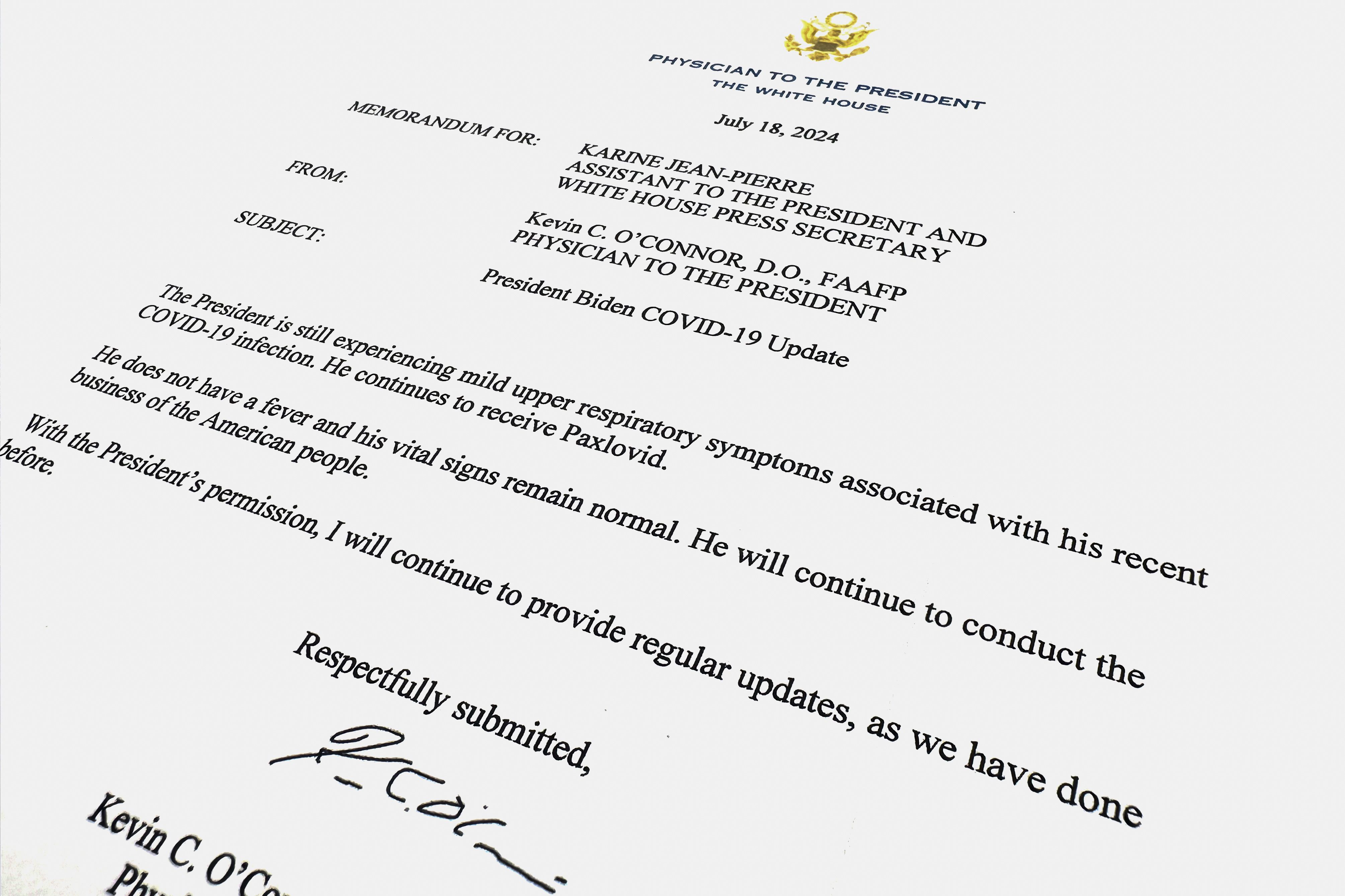 The memorandum released by the White House from President Biden's physician Kevin O'Connor yesterday.