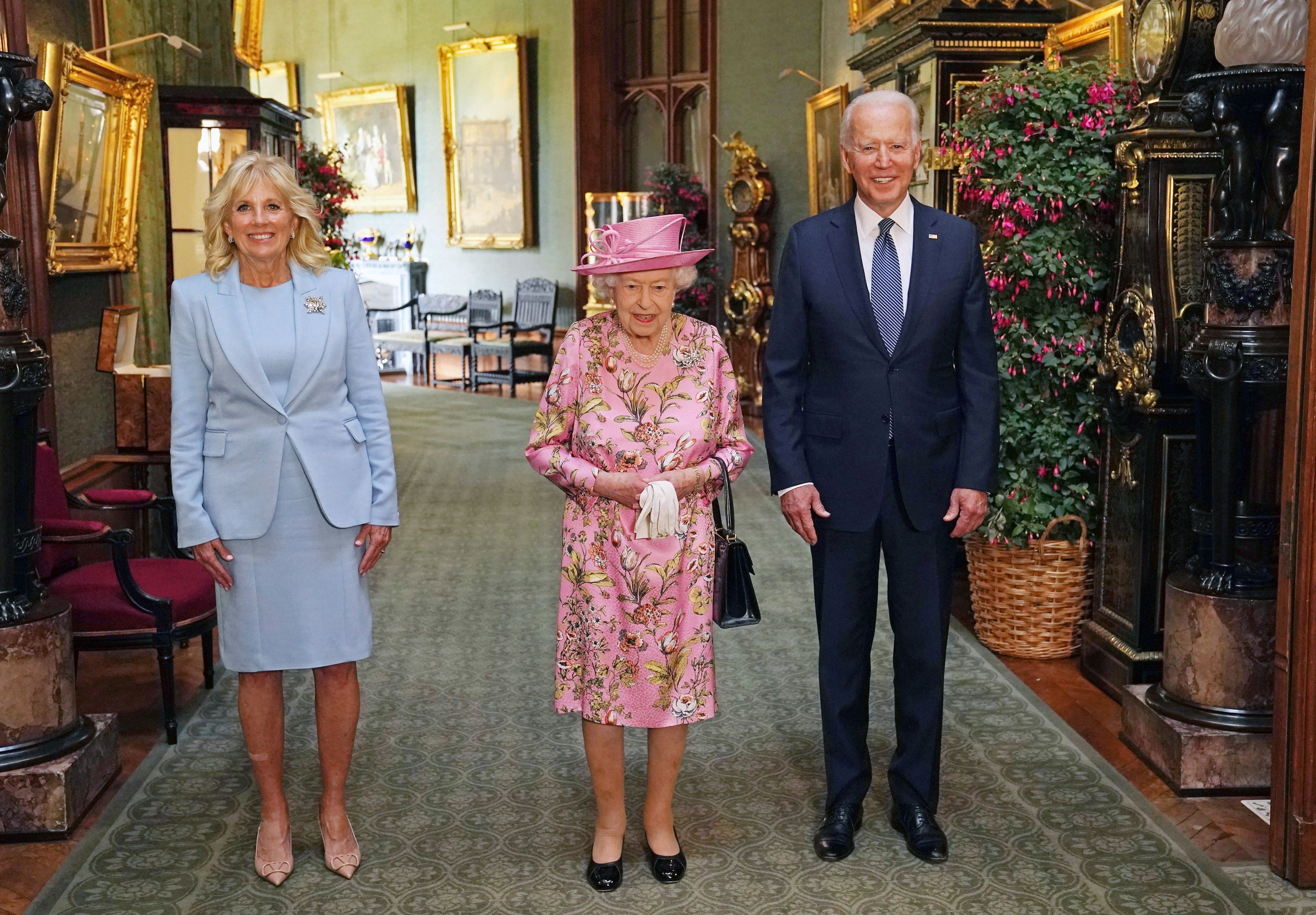 Joe and Jill Biden and Queen Elizabeth inside Windsor Castle