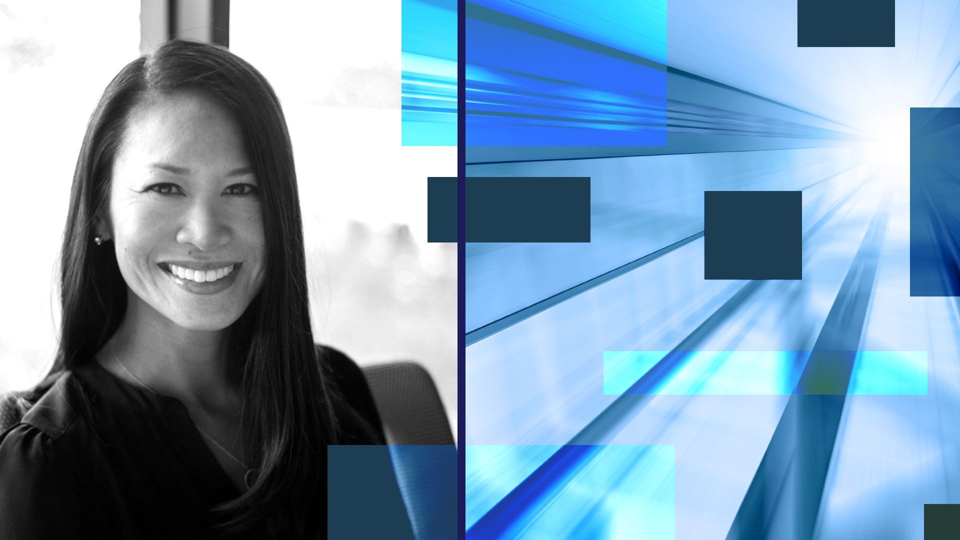 Photo illustration of Emmalyn Shaw, Managing Partner of Flourish Ventures, surrounded by abstract shapes.