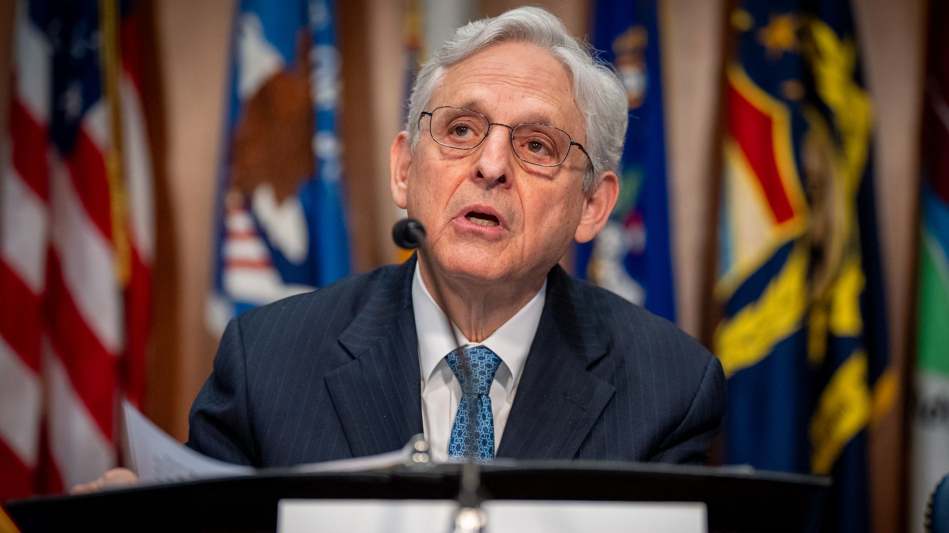 U.S. Attorney General Merrick Garland speaks at an Election Threats Task Force meeting at the Justice Department on May 13, 2024 in Washington, DC.
