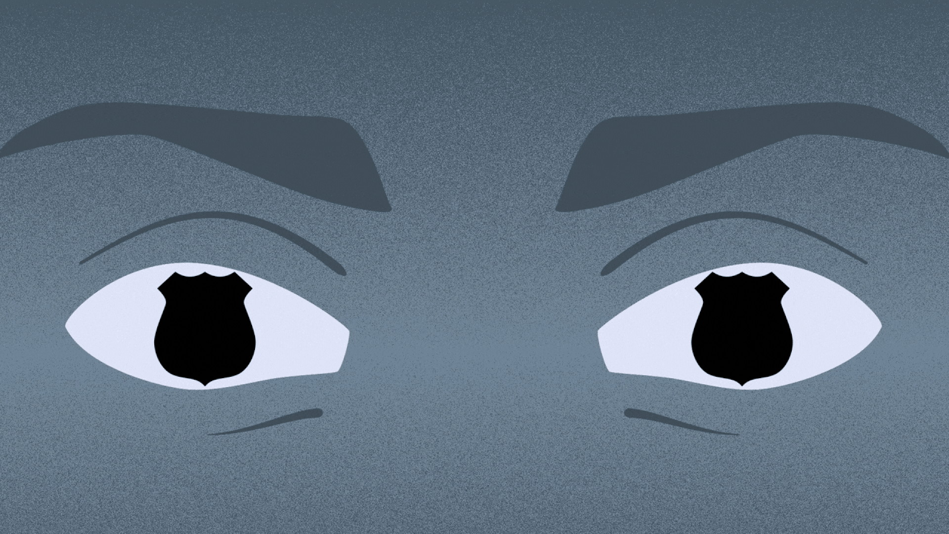 Illustration of a pair of blinking eyes with police badges for irises.