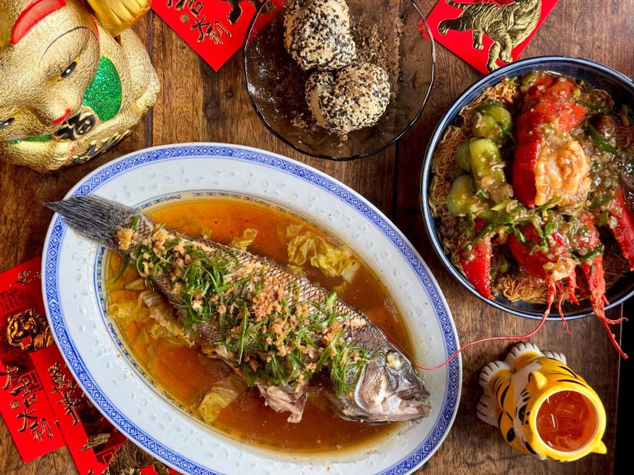 A branzino and lobster Chinese Lunar New Year feast