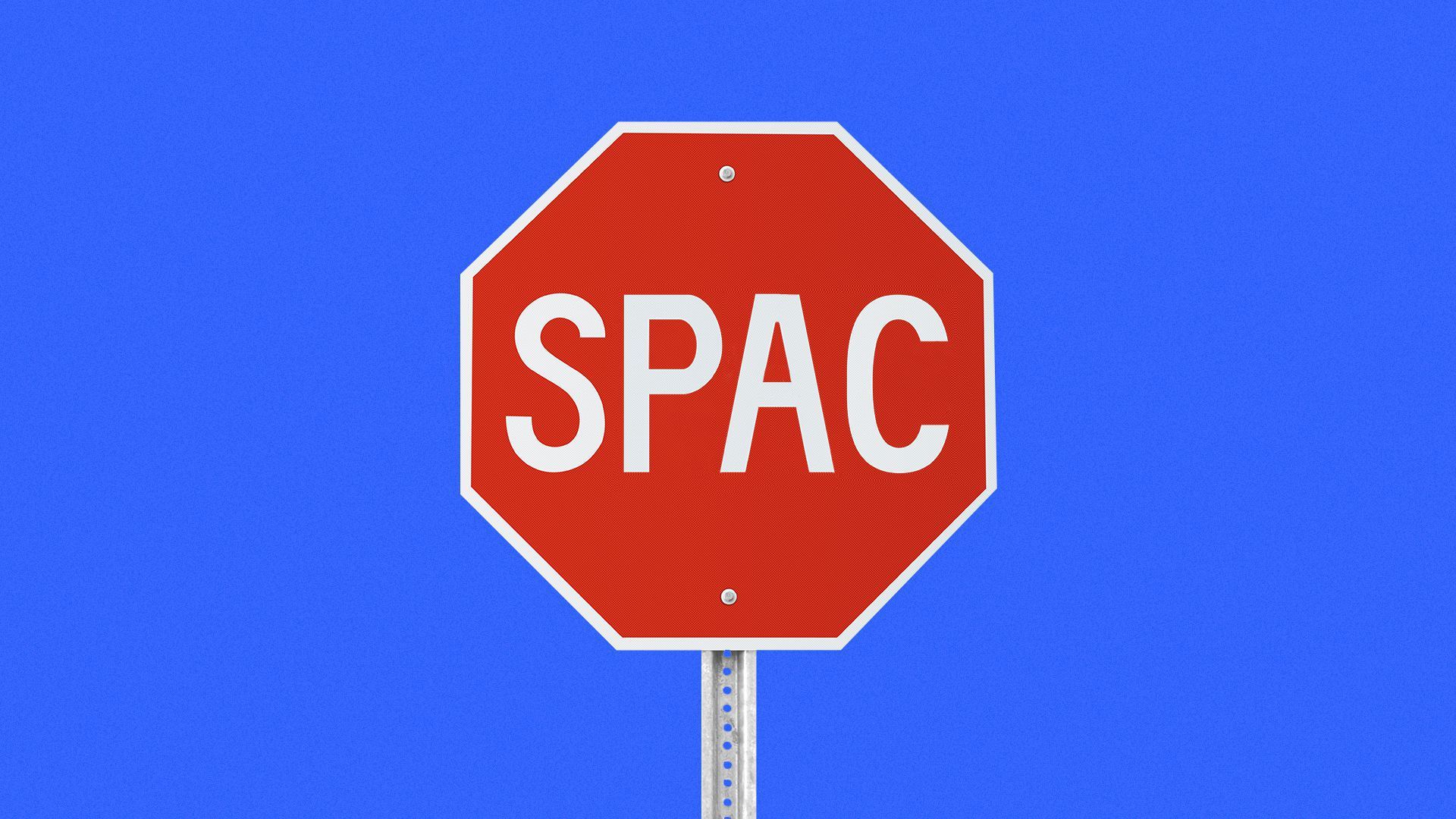 A stop sign reading, "SPAC"