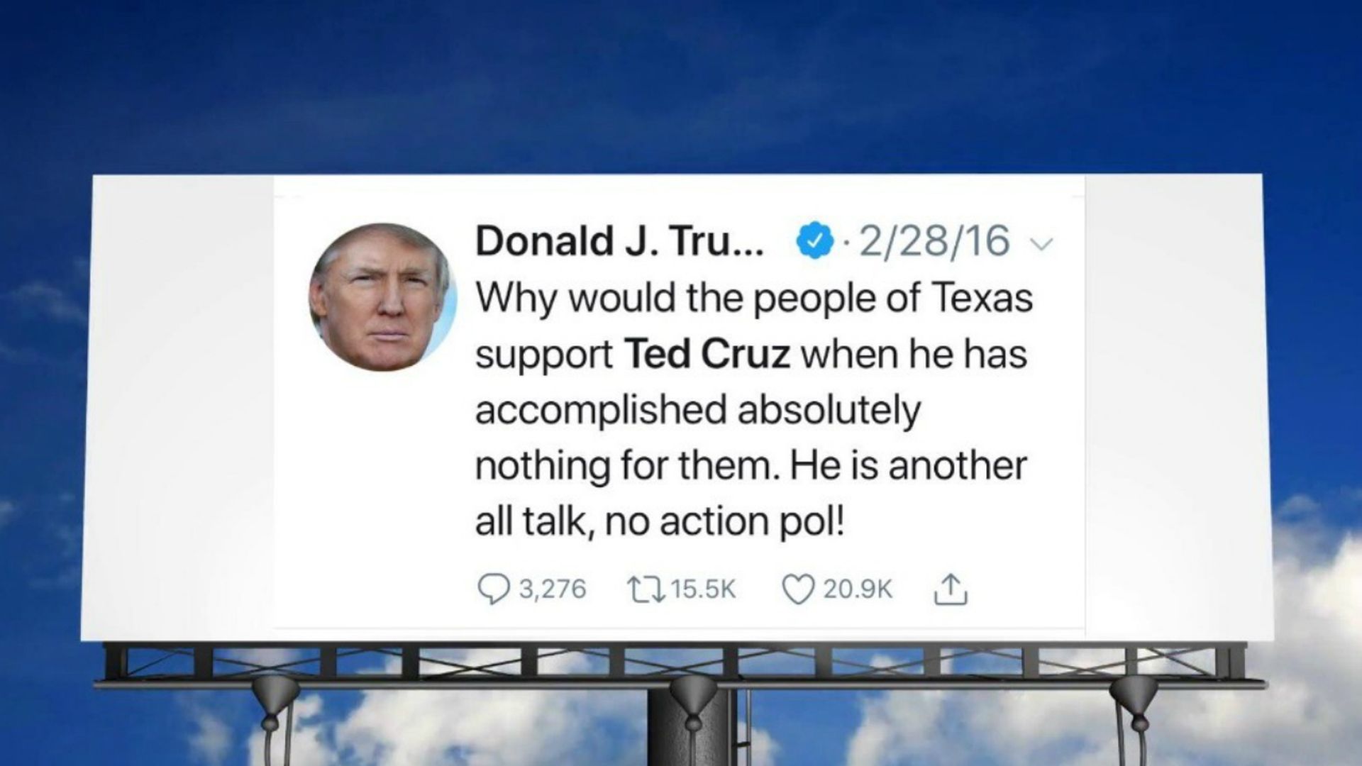 Billboard with Trump tweet attacking Ted Cruz