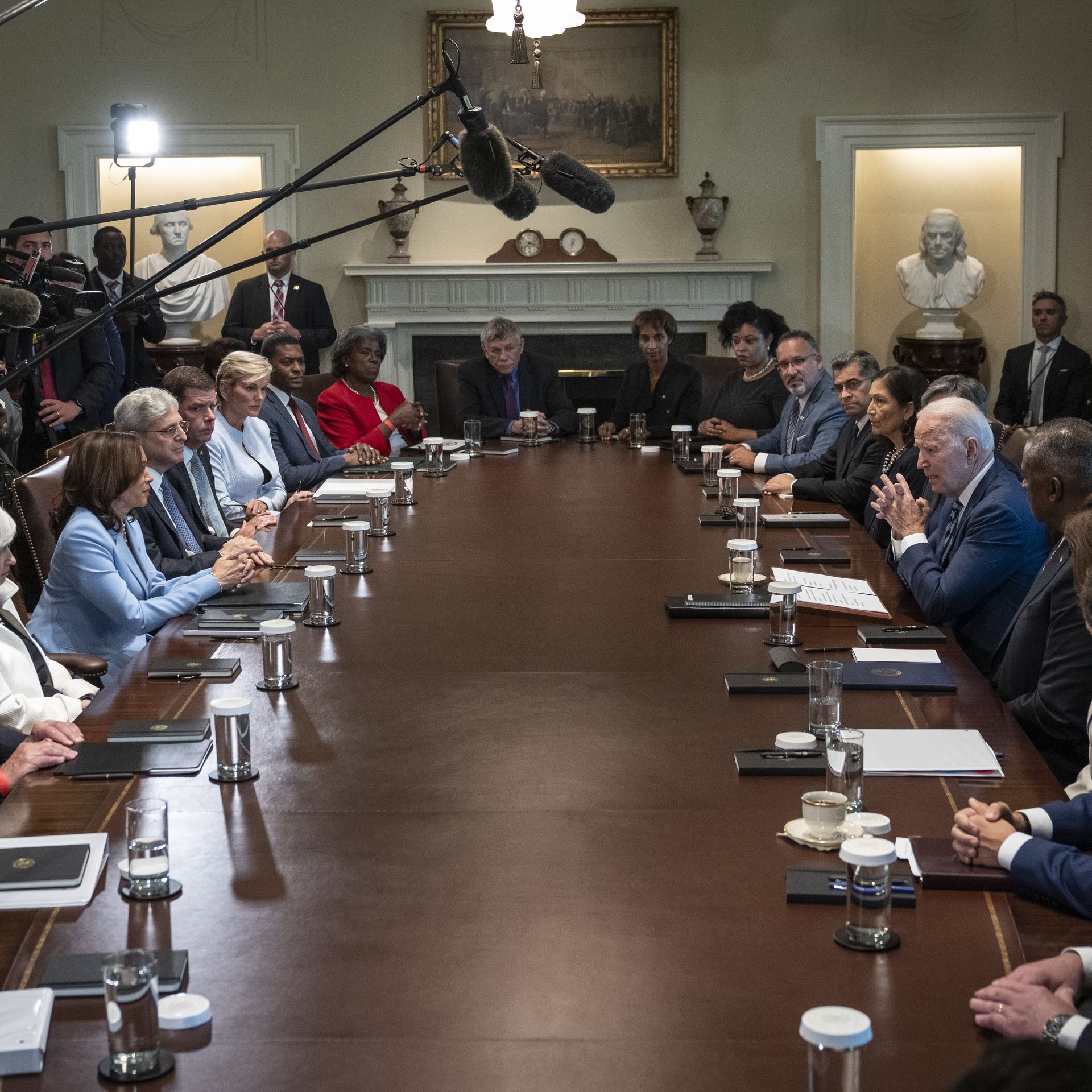 President Joe Biden speaks at the start of a Cabinet meeting in the Cabinet Room of the White House on July 20, 2021 in Washington, DC. 