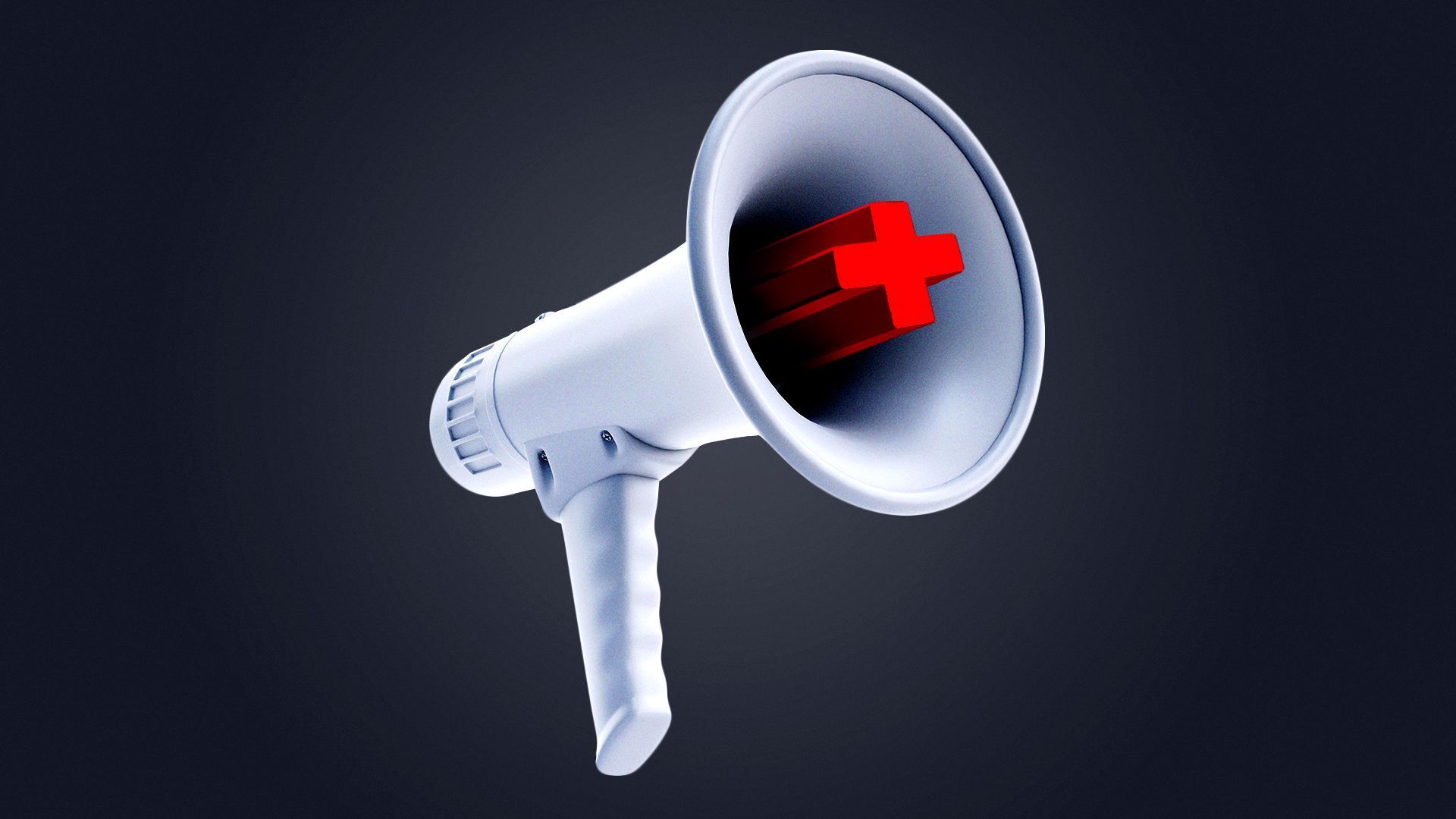 Illustration of a megaphone with a health care red cross in the middle.