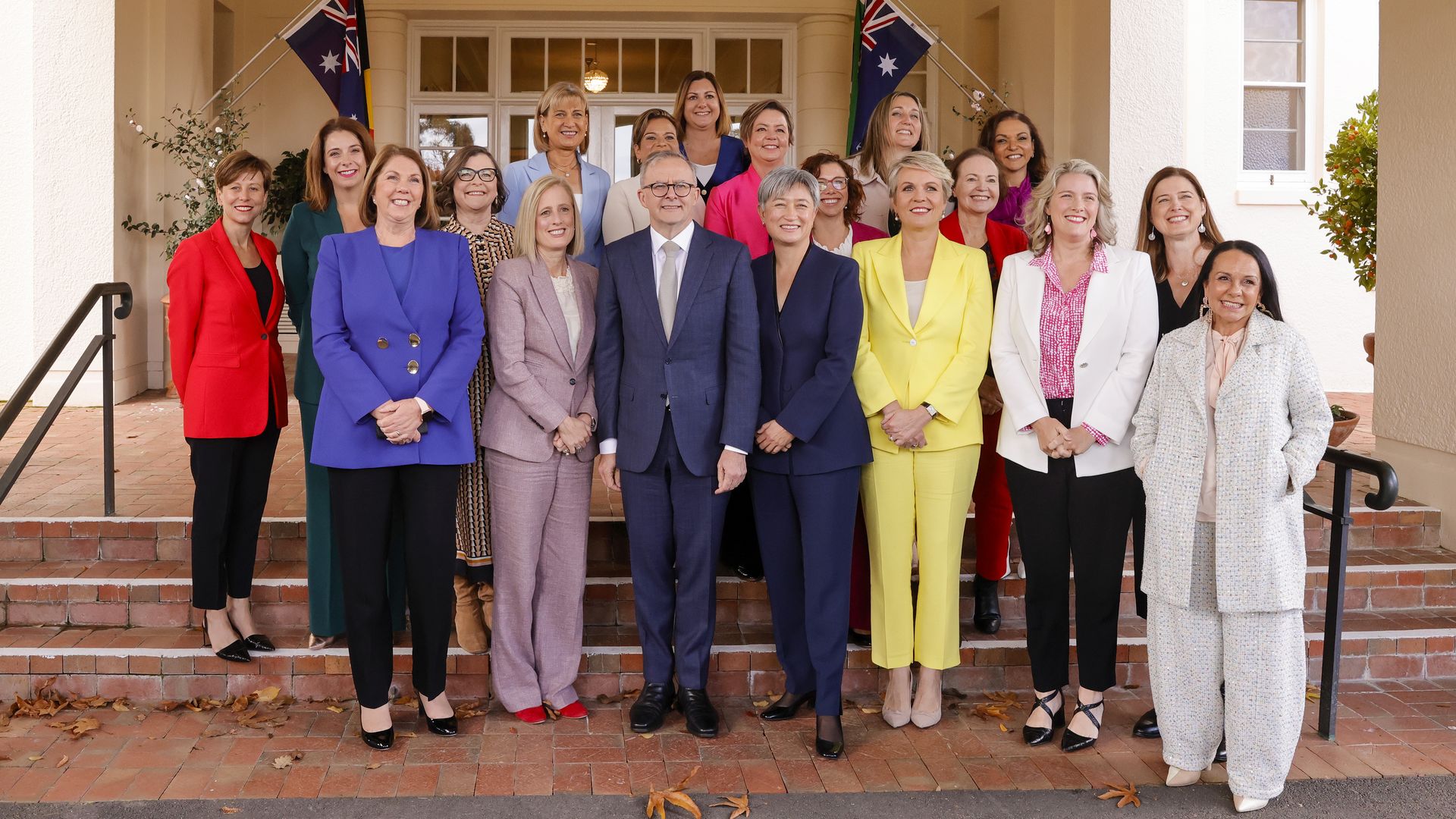 Prime Minister Anthony Albanese poses for a group photo with his female ministers after a swearing-in ceremony at Government House on June 01, 2022 in Canberra, Australia. 