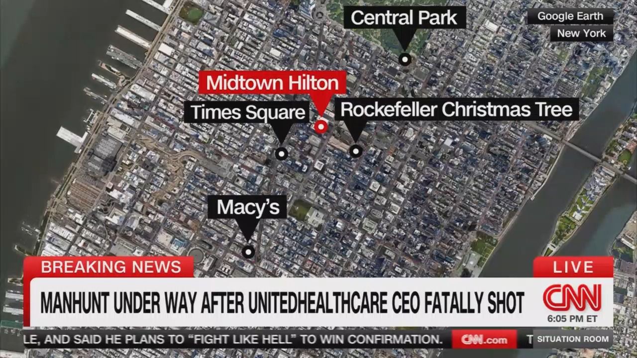 A CNN map showing the location of the Midtown Hilton in Manhattan.