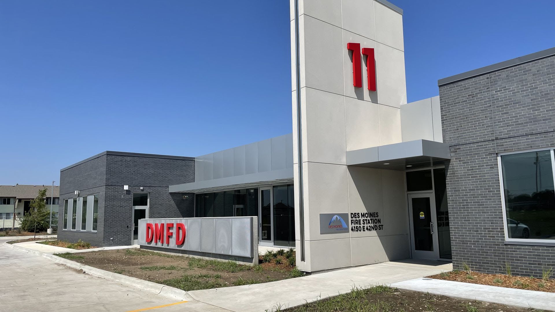 The exterior of Des Moines' new fire station #11.