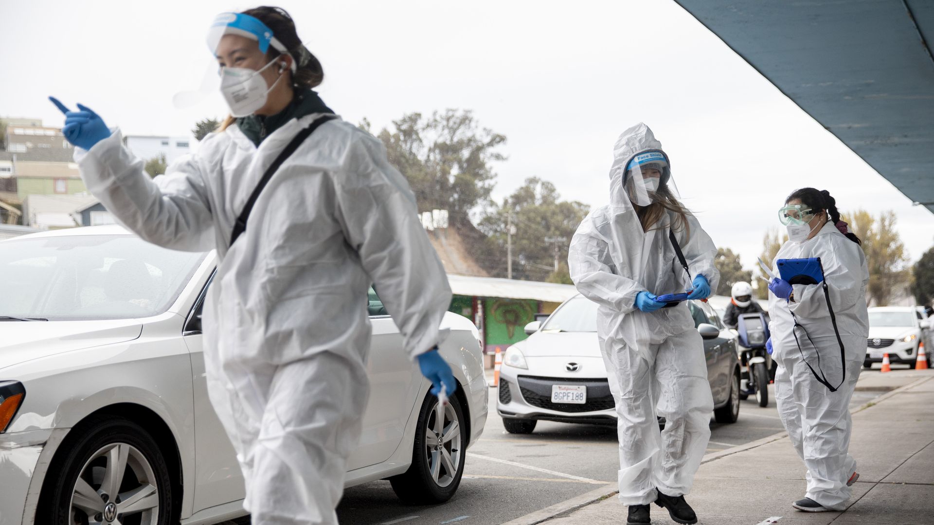 Health care workers at a testing site in San Francisco on Nov. 21.