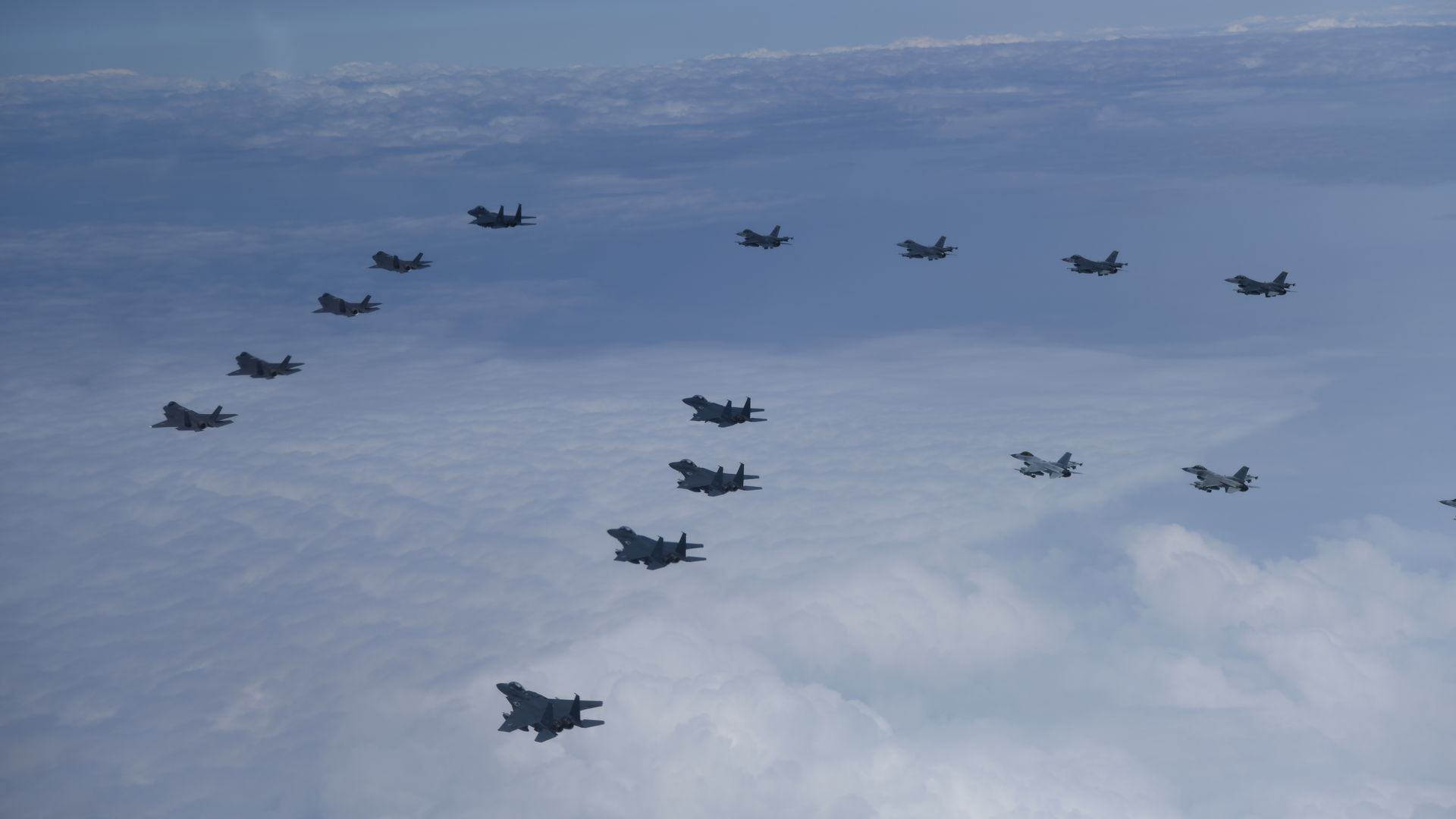  U.S. and South Korea fighter jets fly over the Korean Peninsula in response to North Korea's missile tests, on June 07, 2022 at an undisclosed location.