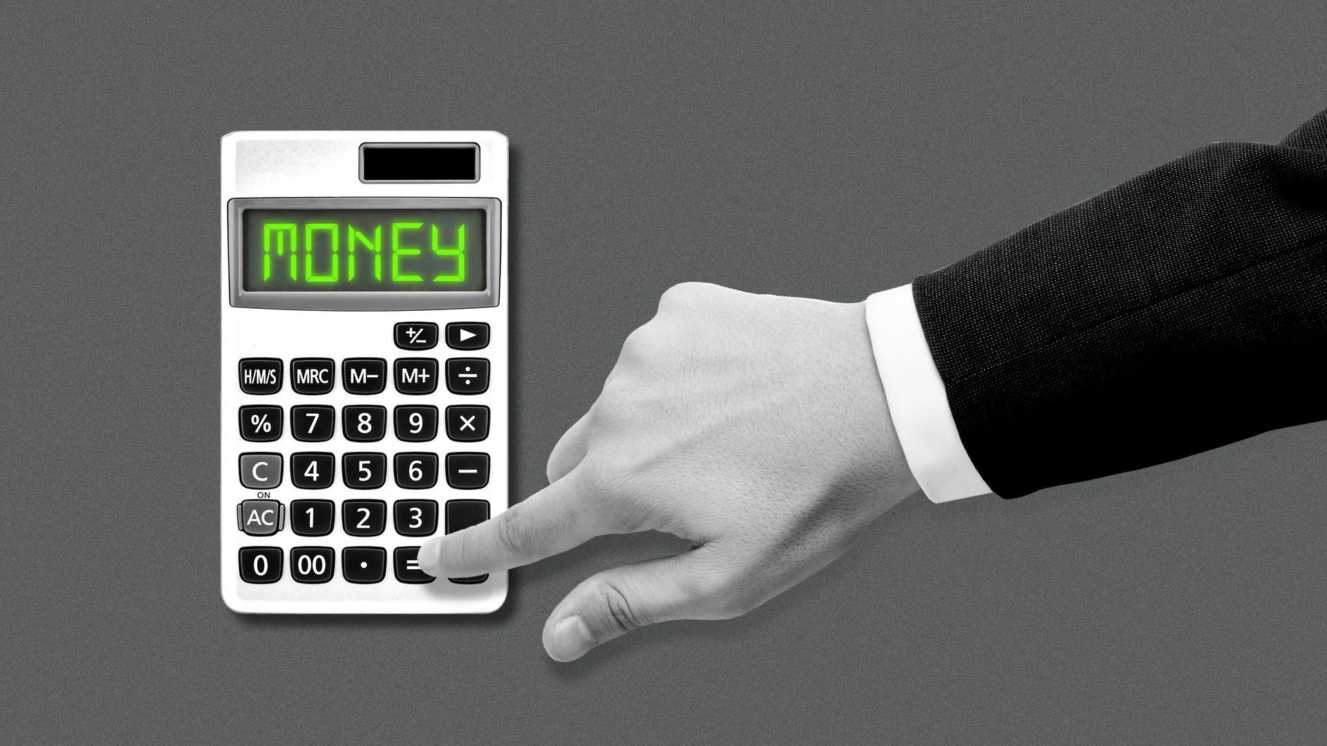 Illustration of calculator showing "money"