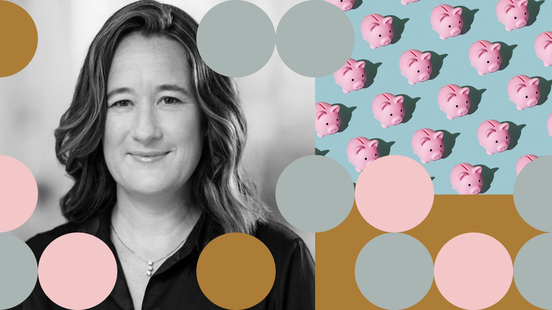 Photo illustration collage of Micky Onvural surrounded by abstract shapes.