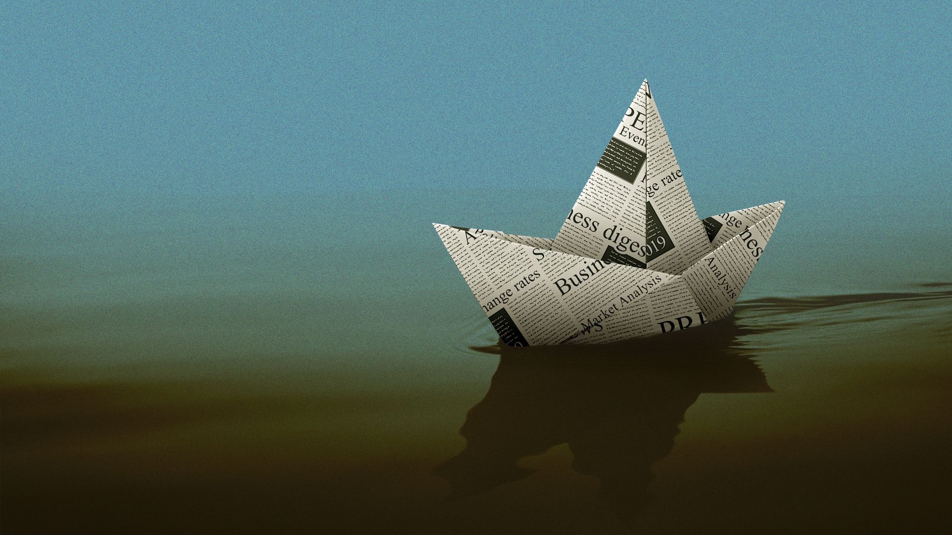 Illustration of a origami boat made out of a newspaper.