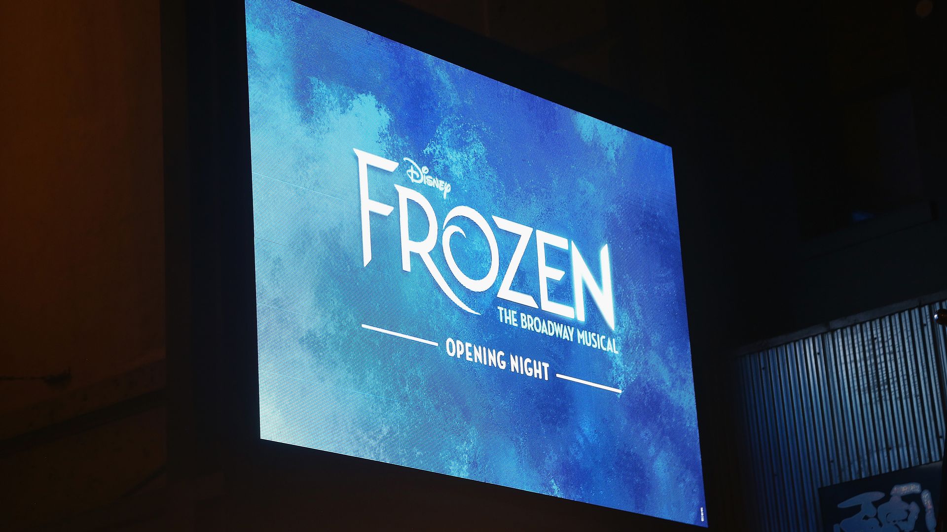 Signage at the opening night of Disney's new hit musical "Frozen" on Broadway