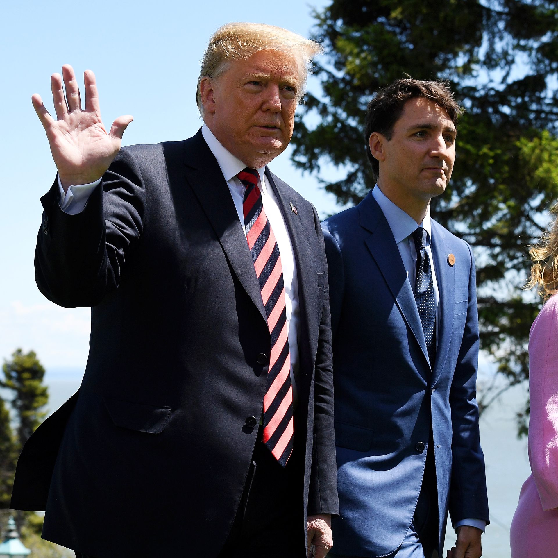 Prime Minister of Canada Justin Trudeau and wife Sophie Gregoire greet President Trump during the G7 official welcome on June 8, 2018 in Quebec City. 