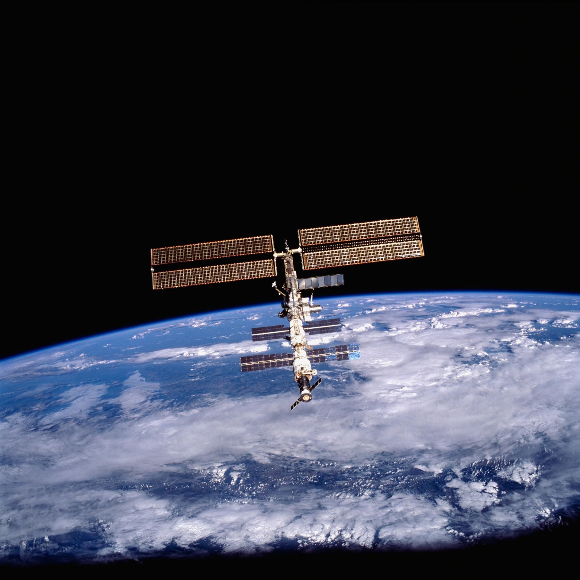 An image of the International Space Station taken from the Space Shuttle Discovery during a 2001 mission. 