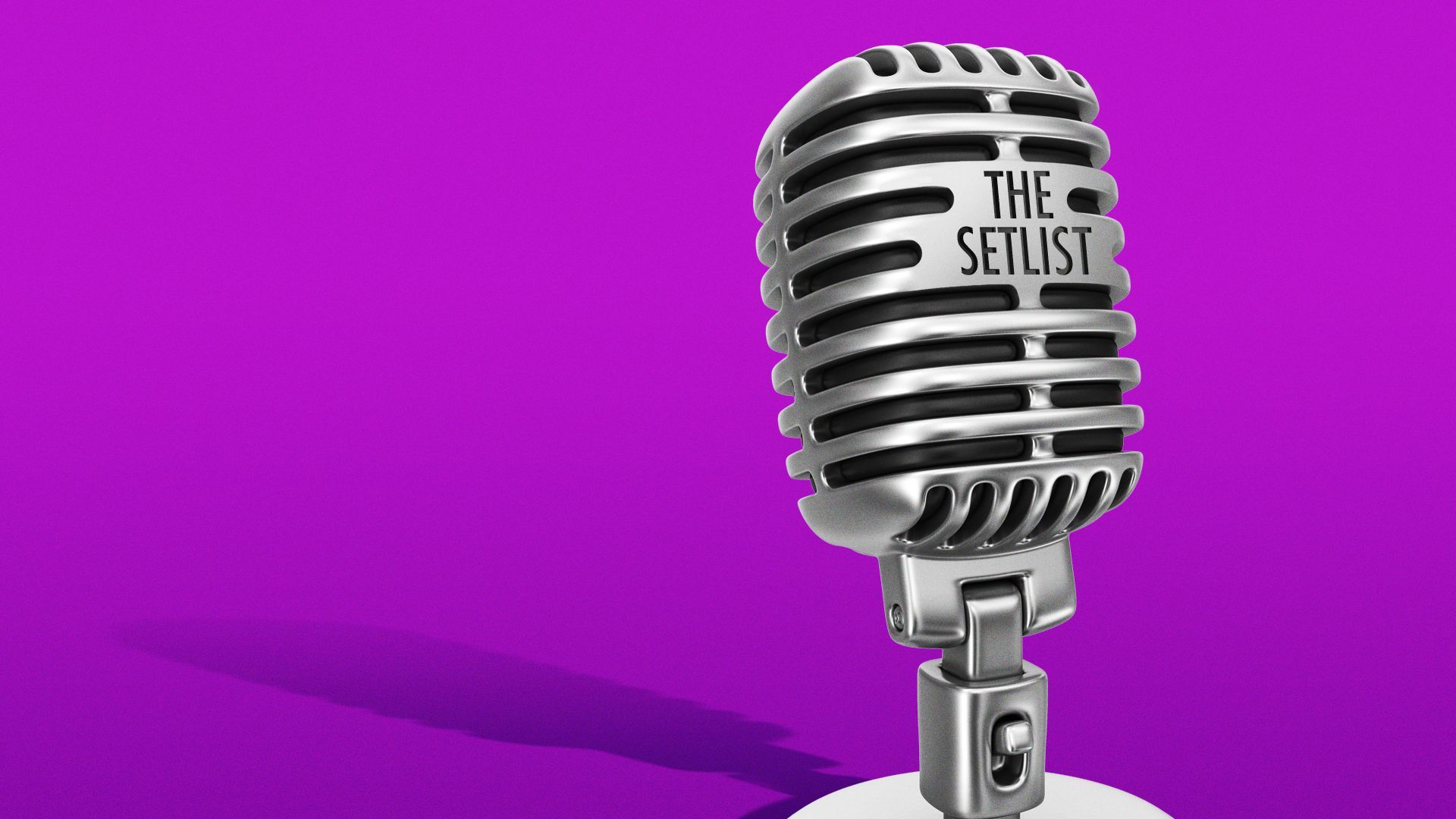 Illustration of a retro microphone. Some of the slits have been replaced with "The Setlist."