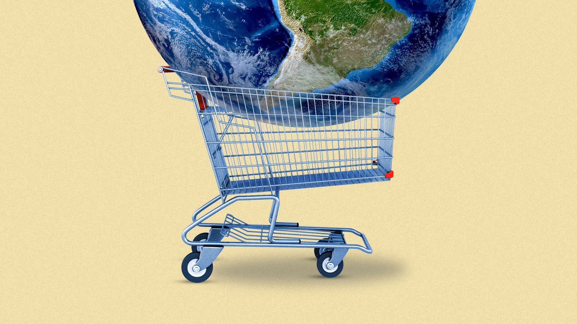 Illustration of a shopping cart with a globe sitting in it