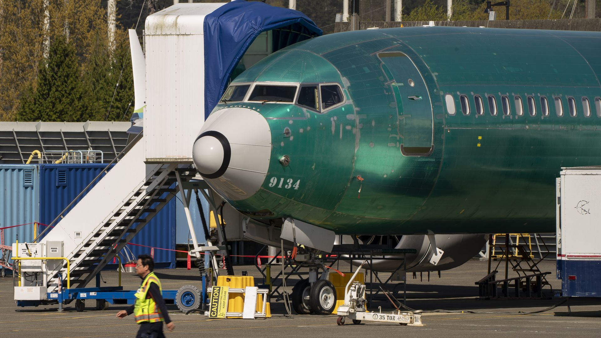 A Boeing Co. 737 Max airplane outside the company's manufacturing facility.