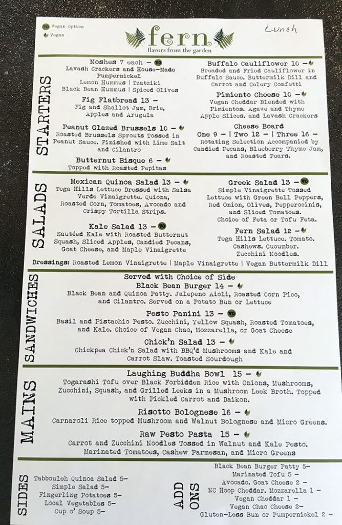 Fern now open in Dilworth. Go inside and view this vegetarian