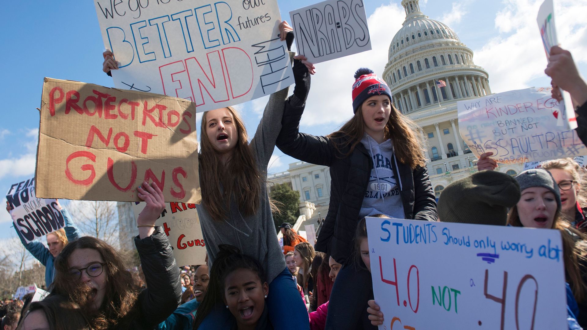 Students protesting at a rally on Capitol Hill in March. 