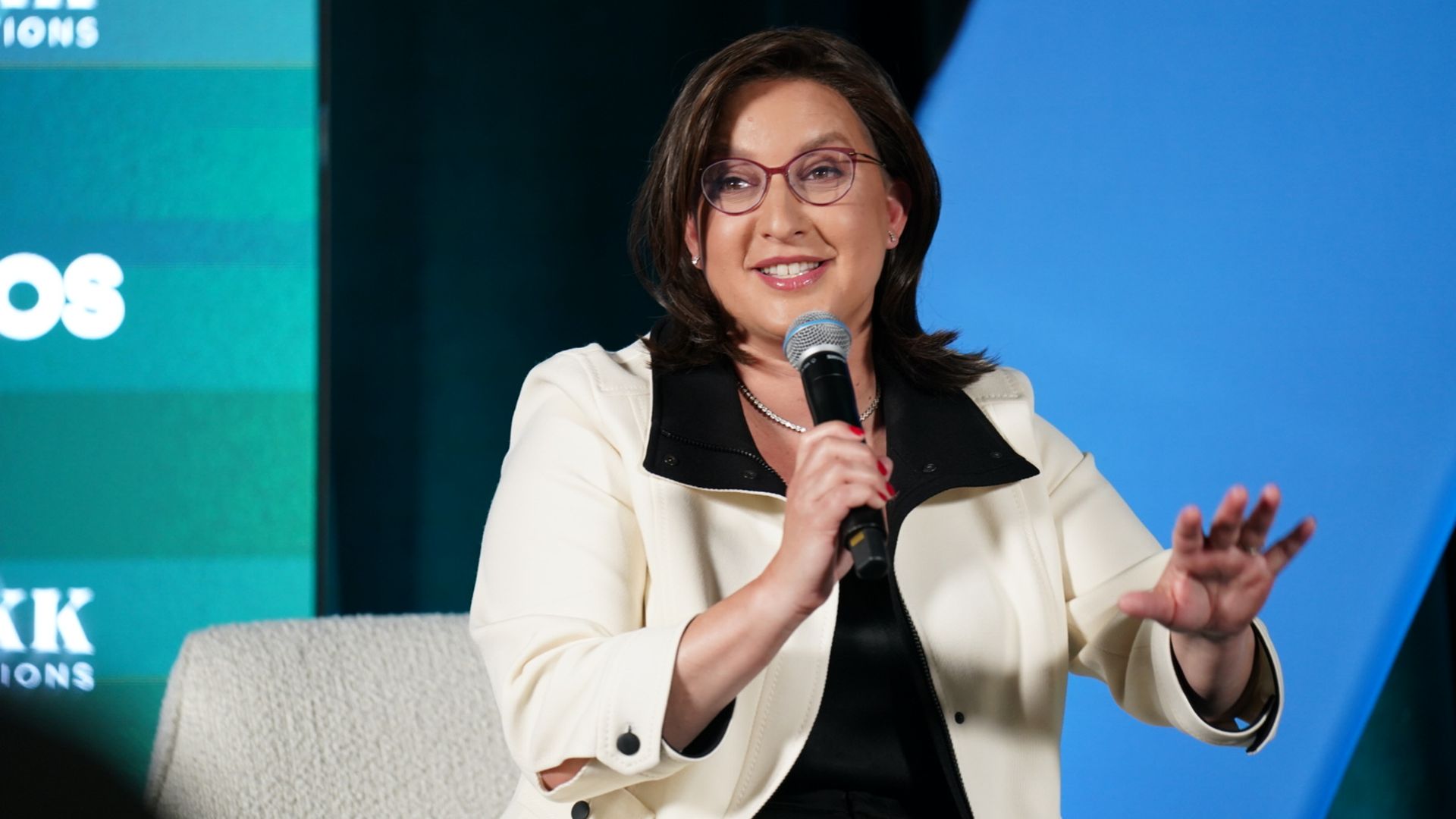 MS NOW president Rebecca Kutler speaks at an Axios Live event, April 24, 2026