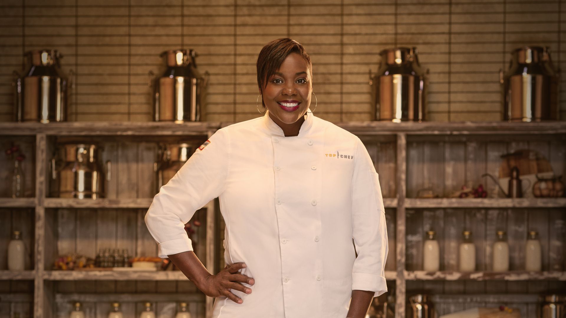 Michelle Wallace wearing a white chef's coat