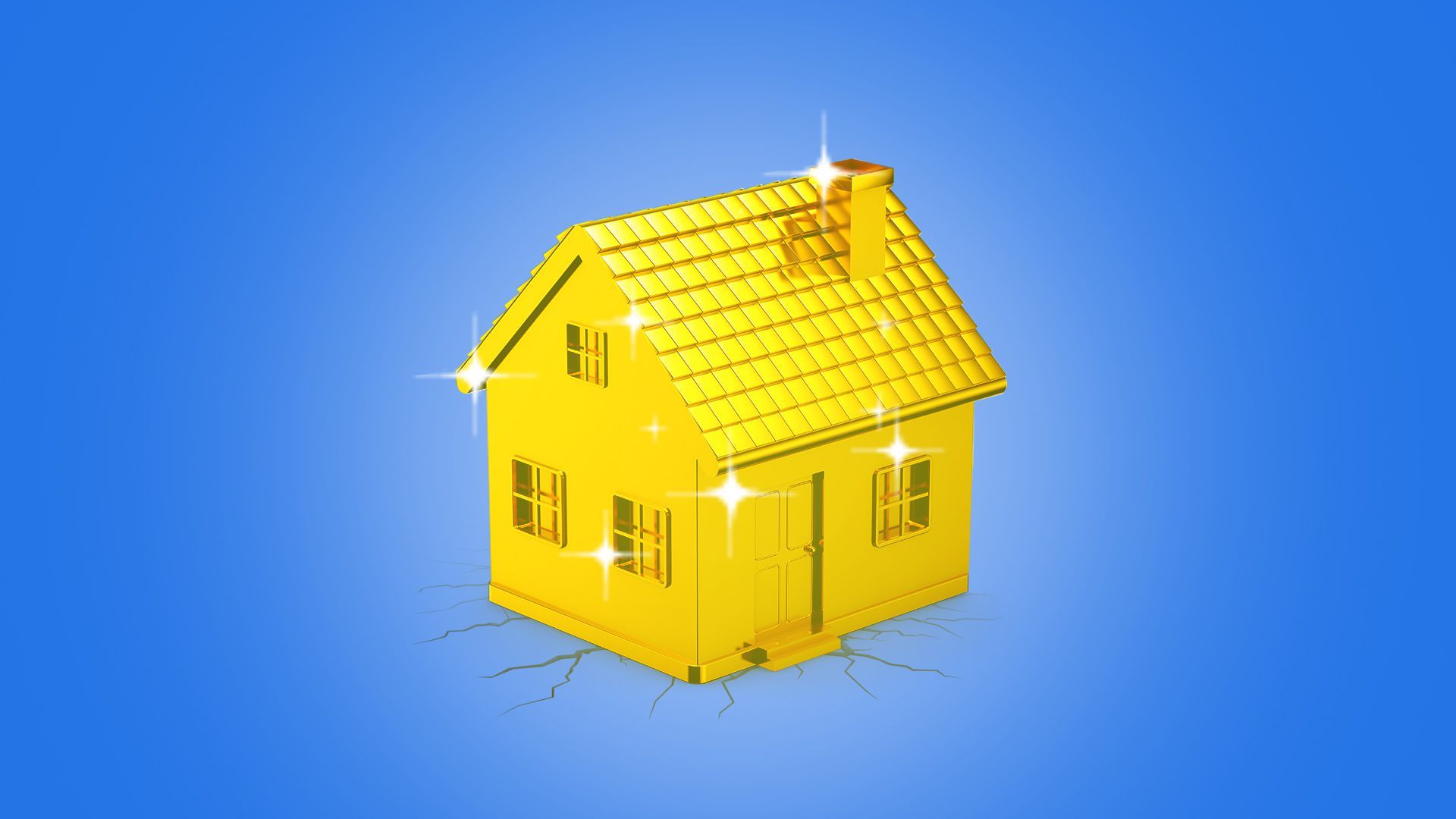 Illustration of a heavy golden house, glimmering. 