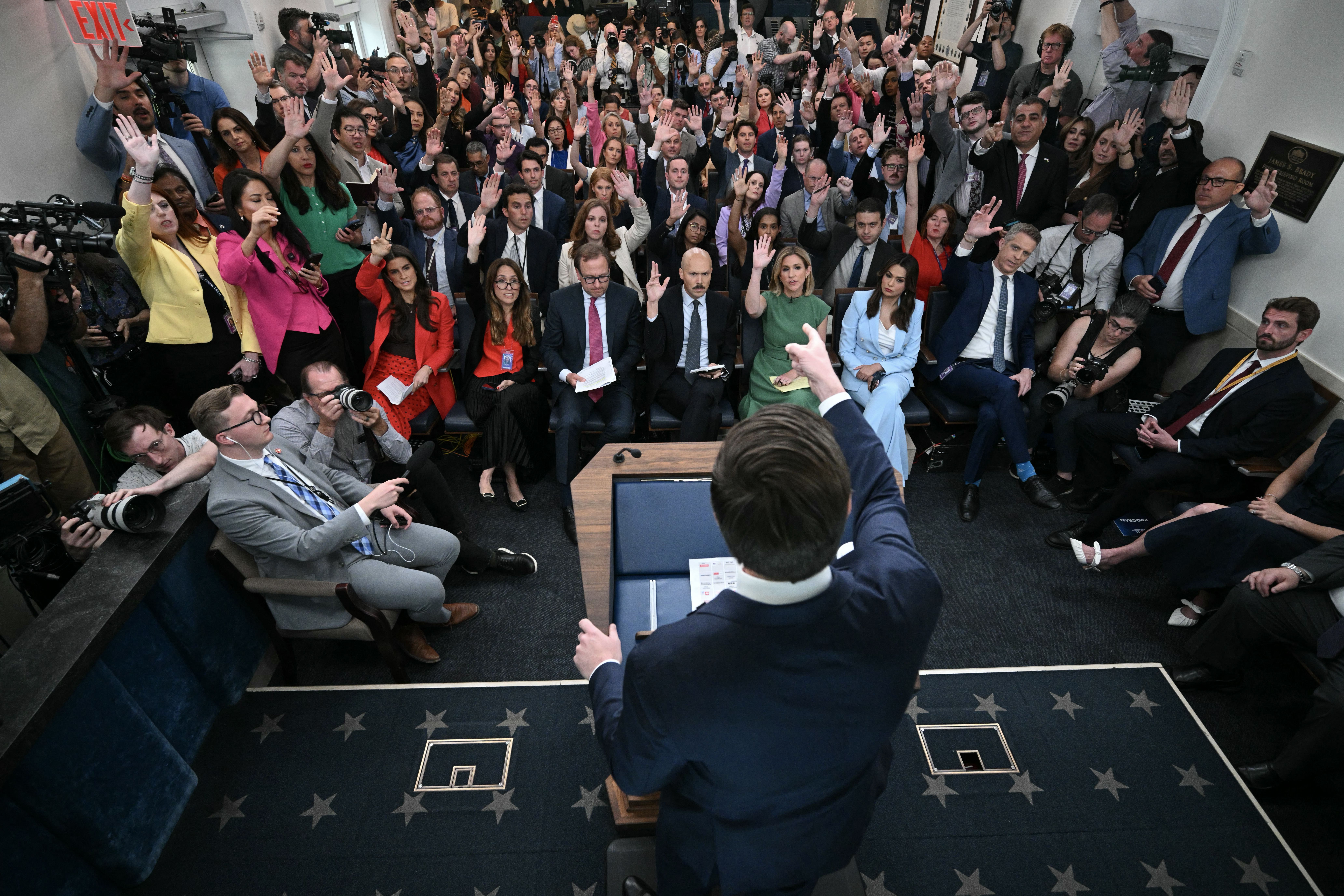 Vice President JD Vance takes questions during a White House press briefing today. Photo: Kent Nishimura/AFP via Getty Images