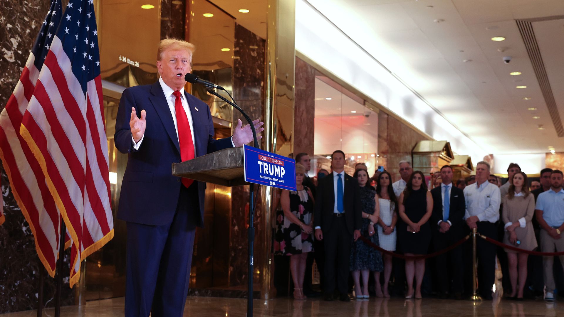 Former U.S. President Donald Trump holds a press conference following the verdict in his hush-money trial at Trump Tower on May 31, 2024 in New York City. 