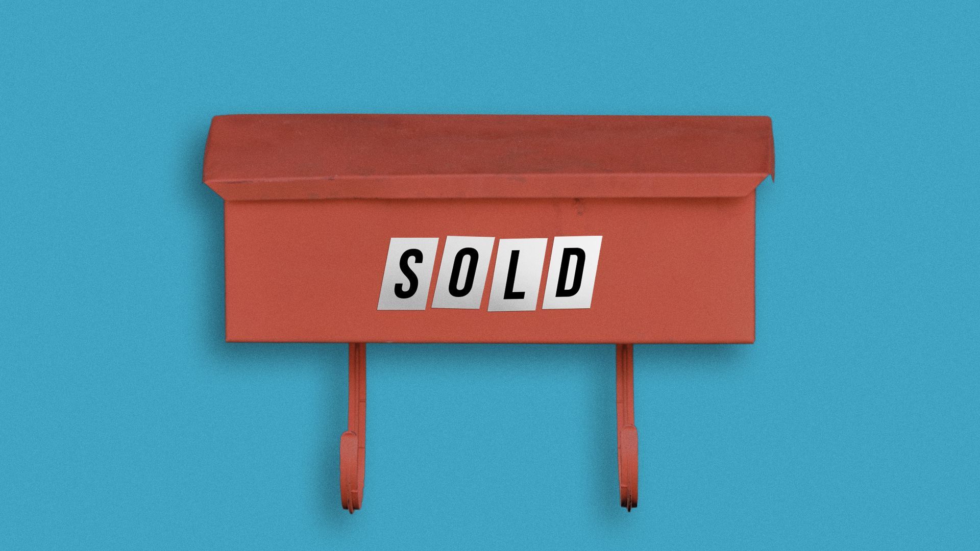 Illustration of a red mailbox with "SOLD" letters is on a blue background.