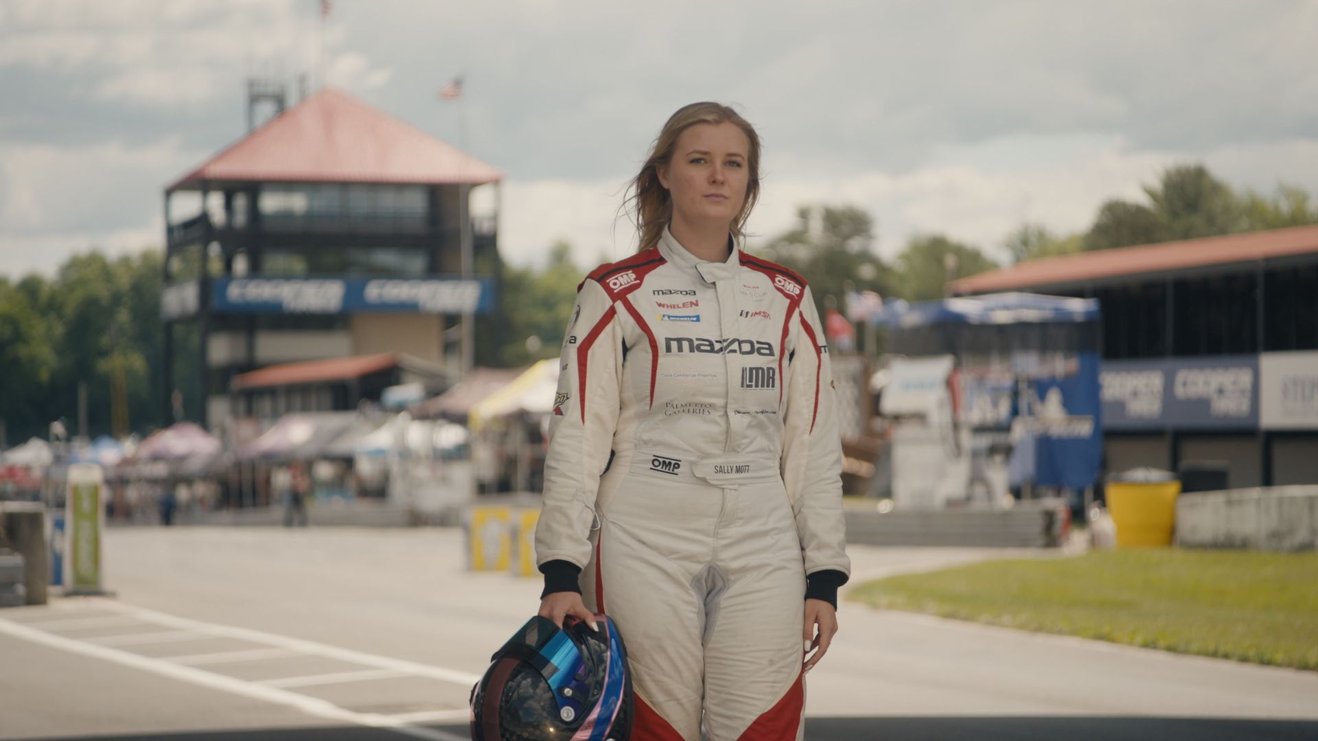 MX-5 Cup driver Sally Mott appearing in "First To The Finish," a documentary on Prime Video.