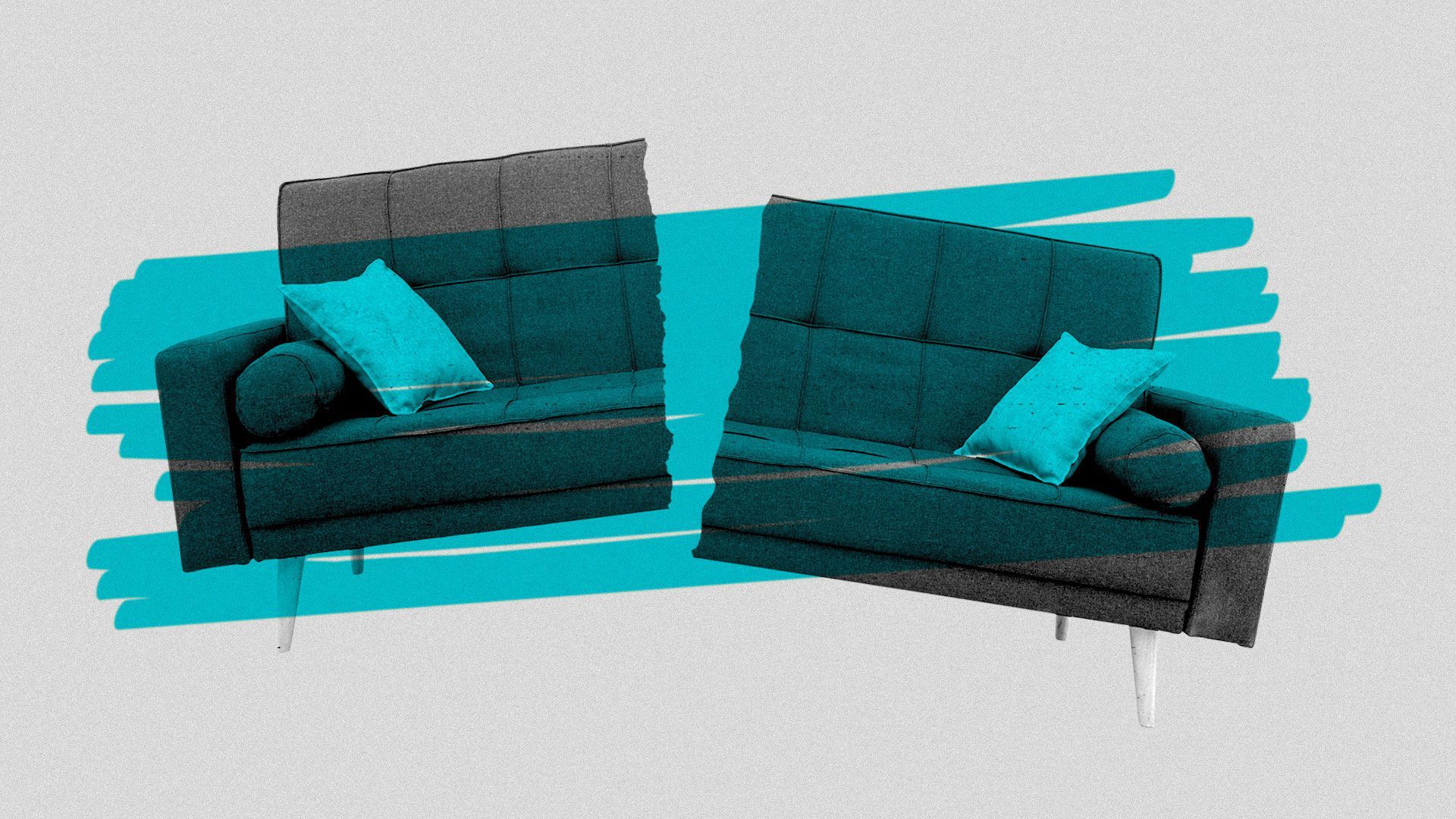 An illustration of a couch being torn apart.