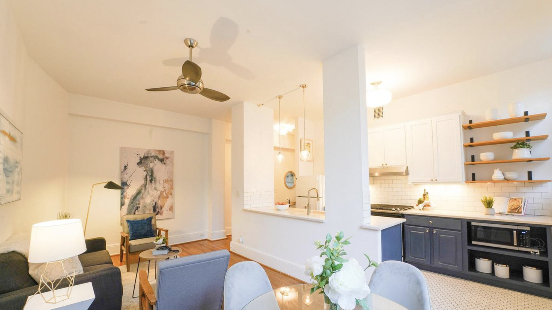 open living room and kitchen in a condo