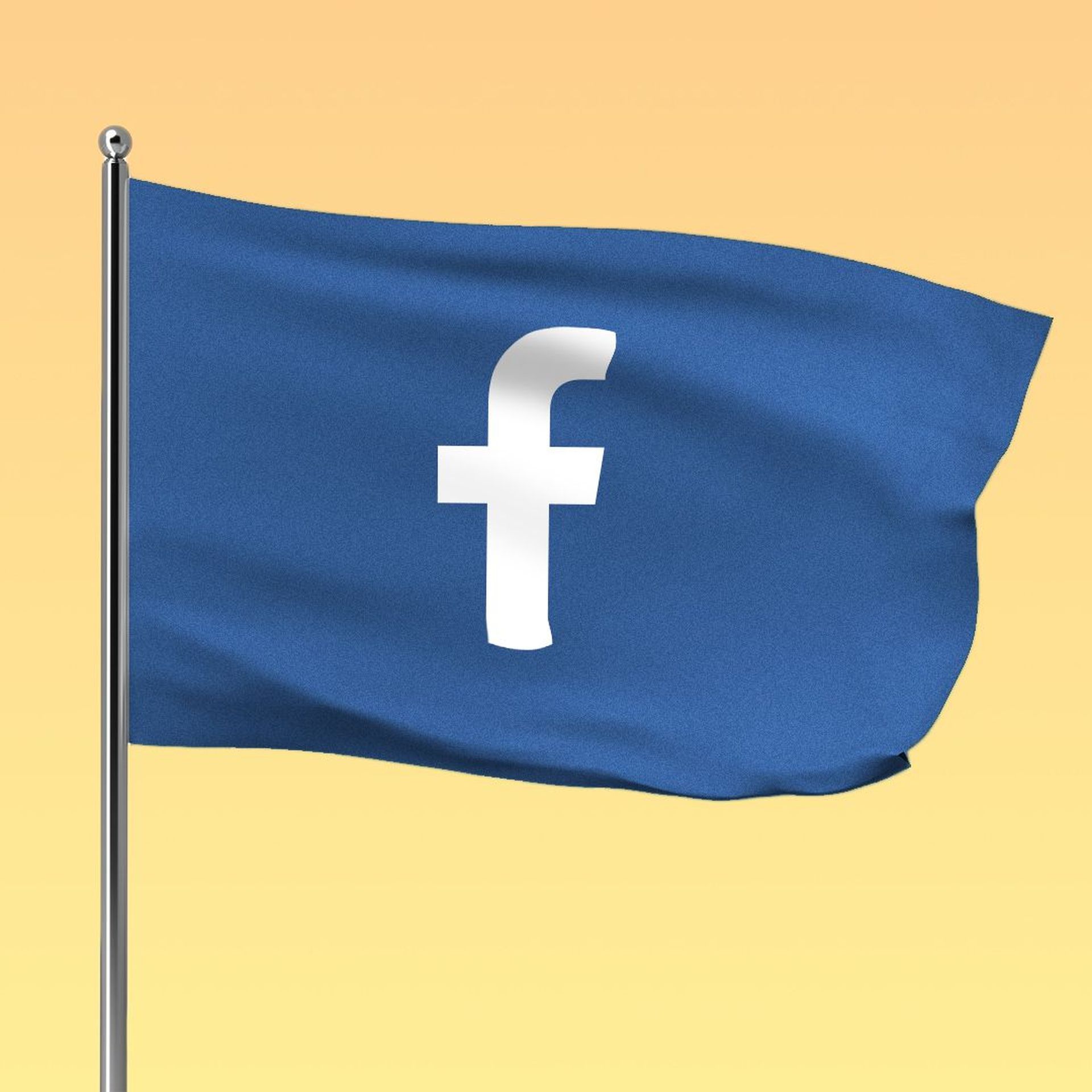 Illustration of a blue flag with the Facebook "f" logo on it 
