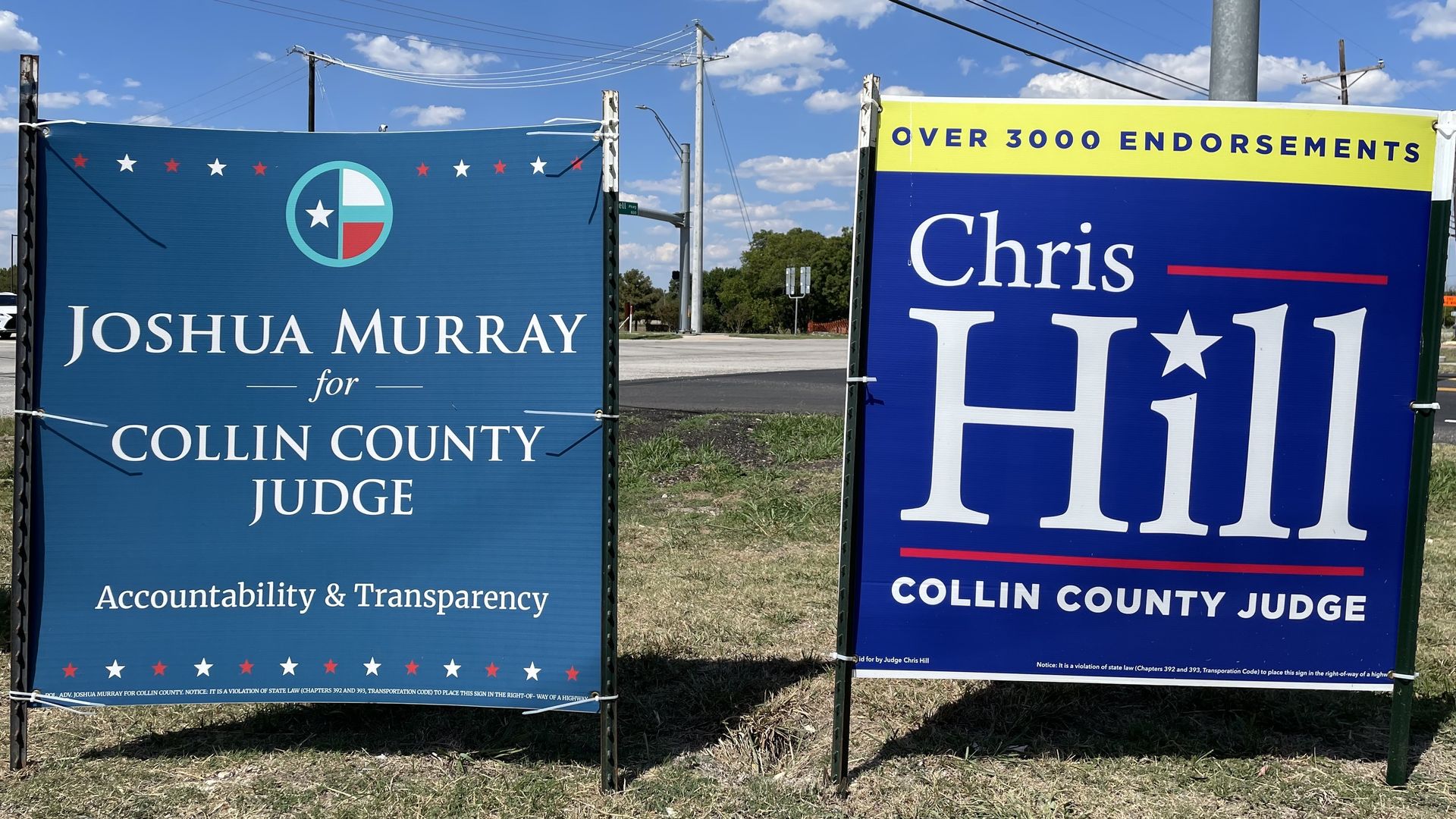 A photo of campaign signs in Collin County