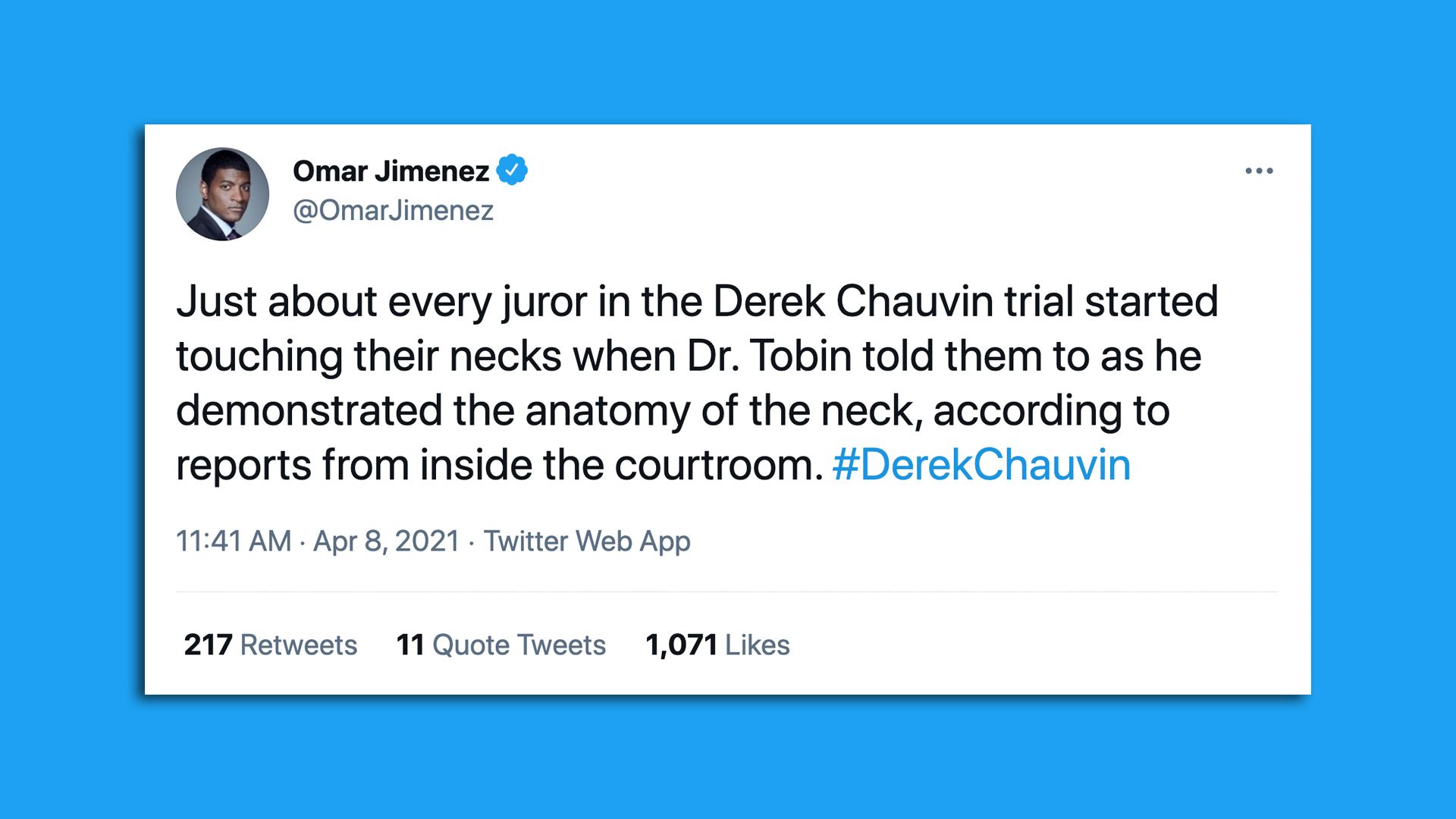 A tweet on the derek chauvin trial