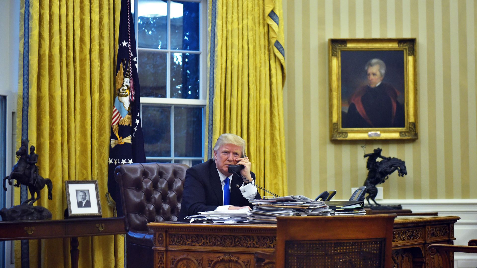 Trump on the phone in the Oval Office