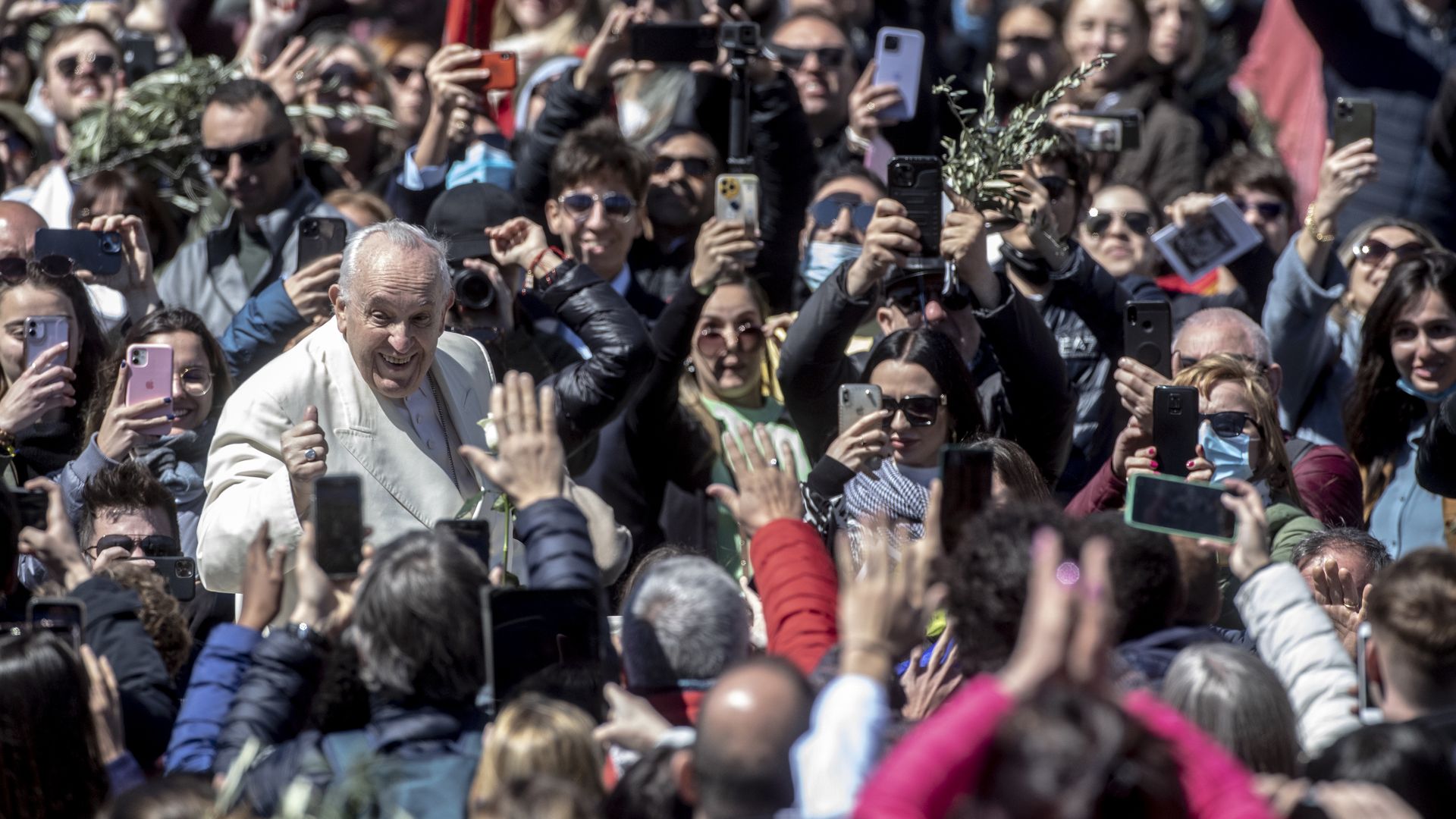 Pope Francis leads the Palm Sunday Mass in St. Peter's Square, on April 10, 2022 in Vatican City, Vatican.