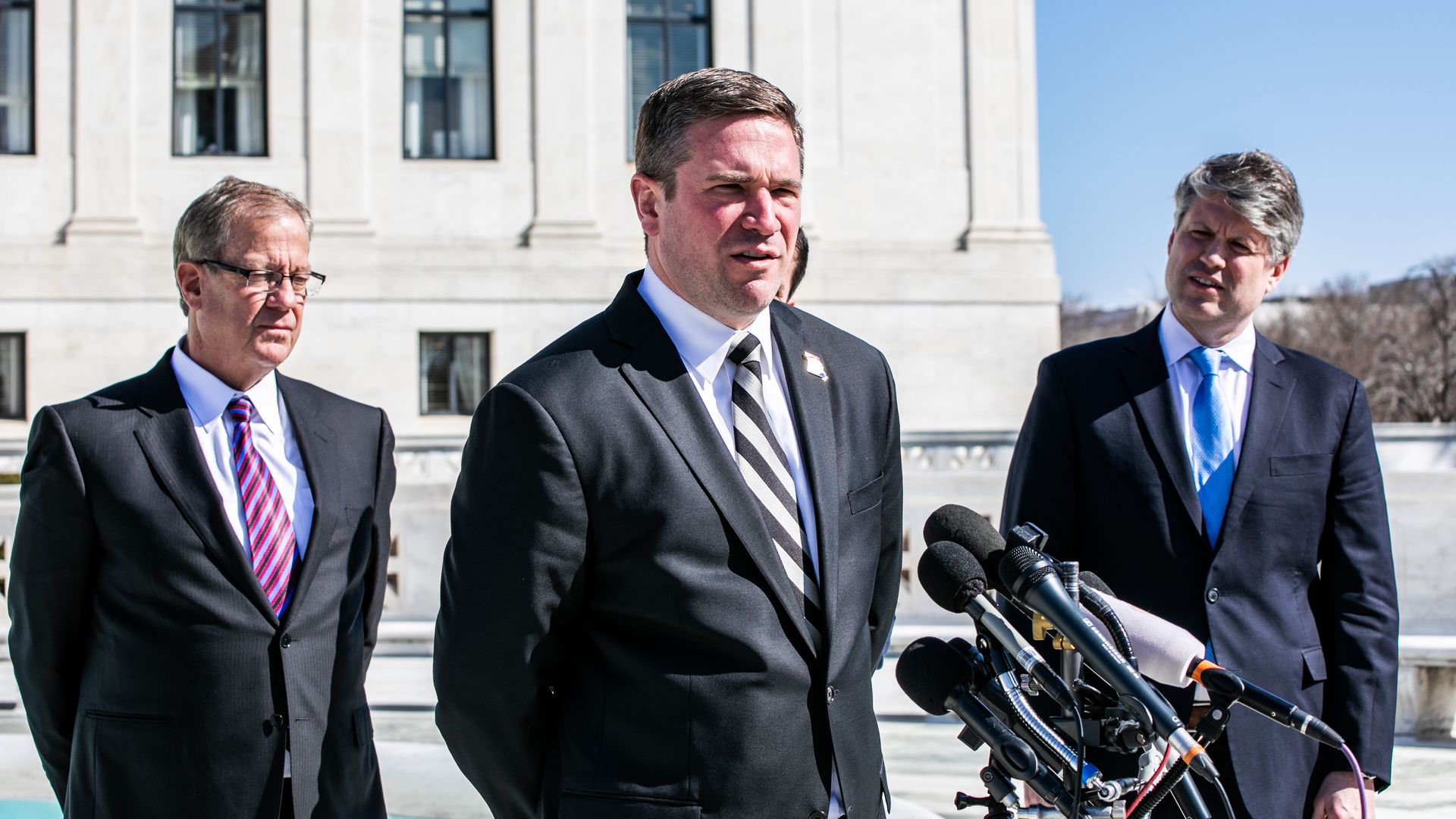 Picture of Missouri Attorney General Andrew Bailey speaking during a press conference in front of the U.S. Supreme Court building