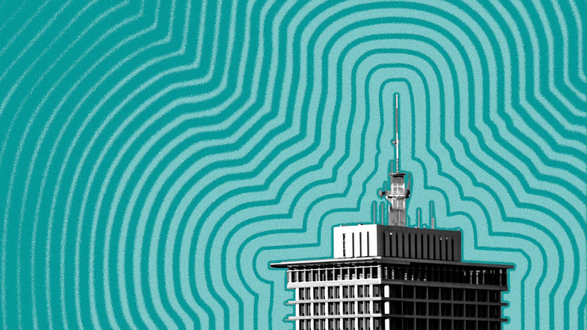 Illustration of Richmond City Hall with lines radiating from it.