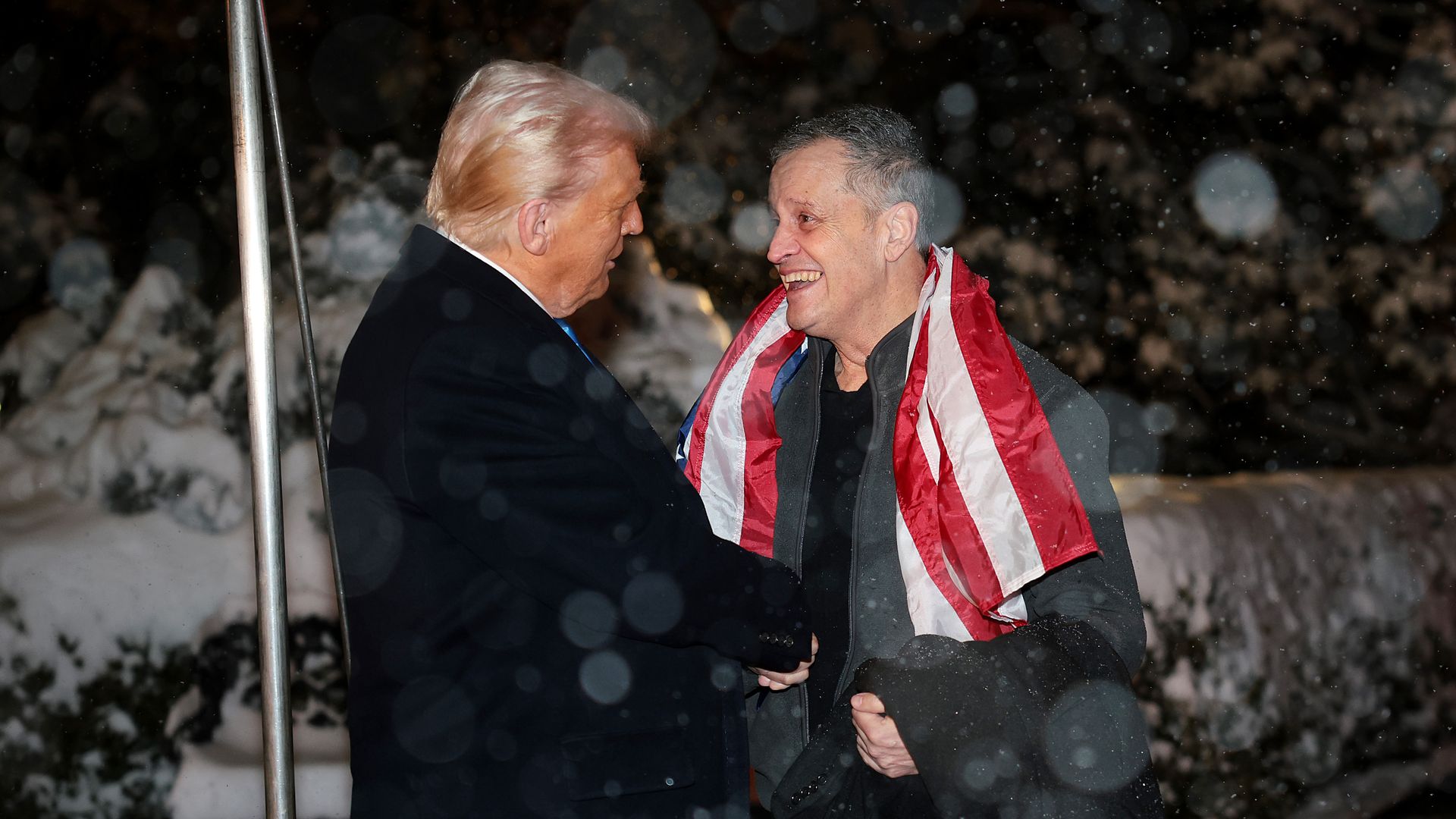  President Donald Trump welcomes Marc Fogel back to the United Stated after being released from Russian custody, at the White House on February 11, 2025 in Washington, DC. 