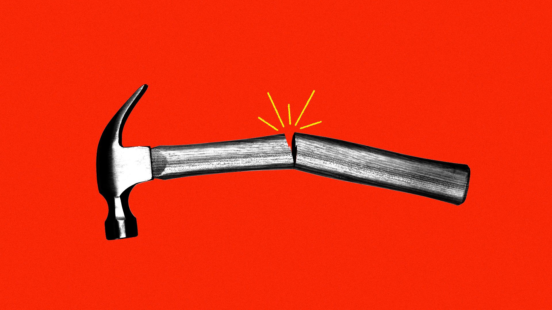 A hammer being snapped in half.
