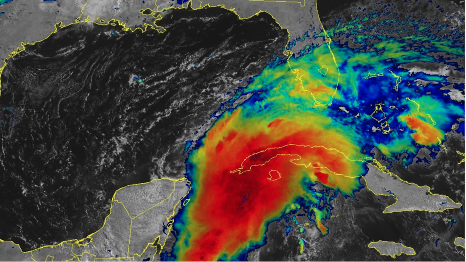 Satellite image of the tropical weather system approaching Florida.