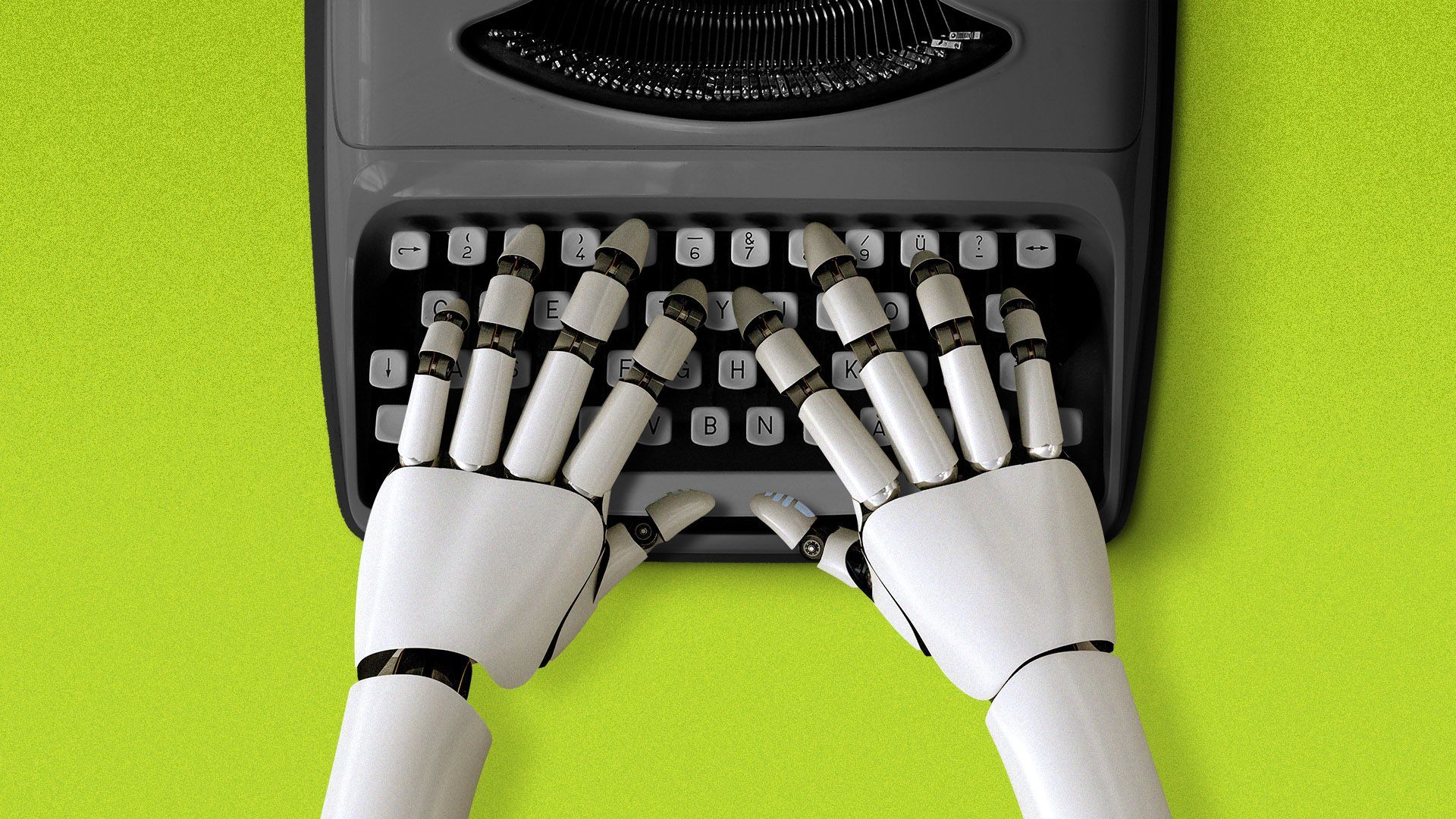Illustration of robot hands typing on a typewriter.