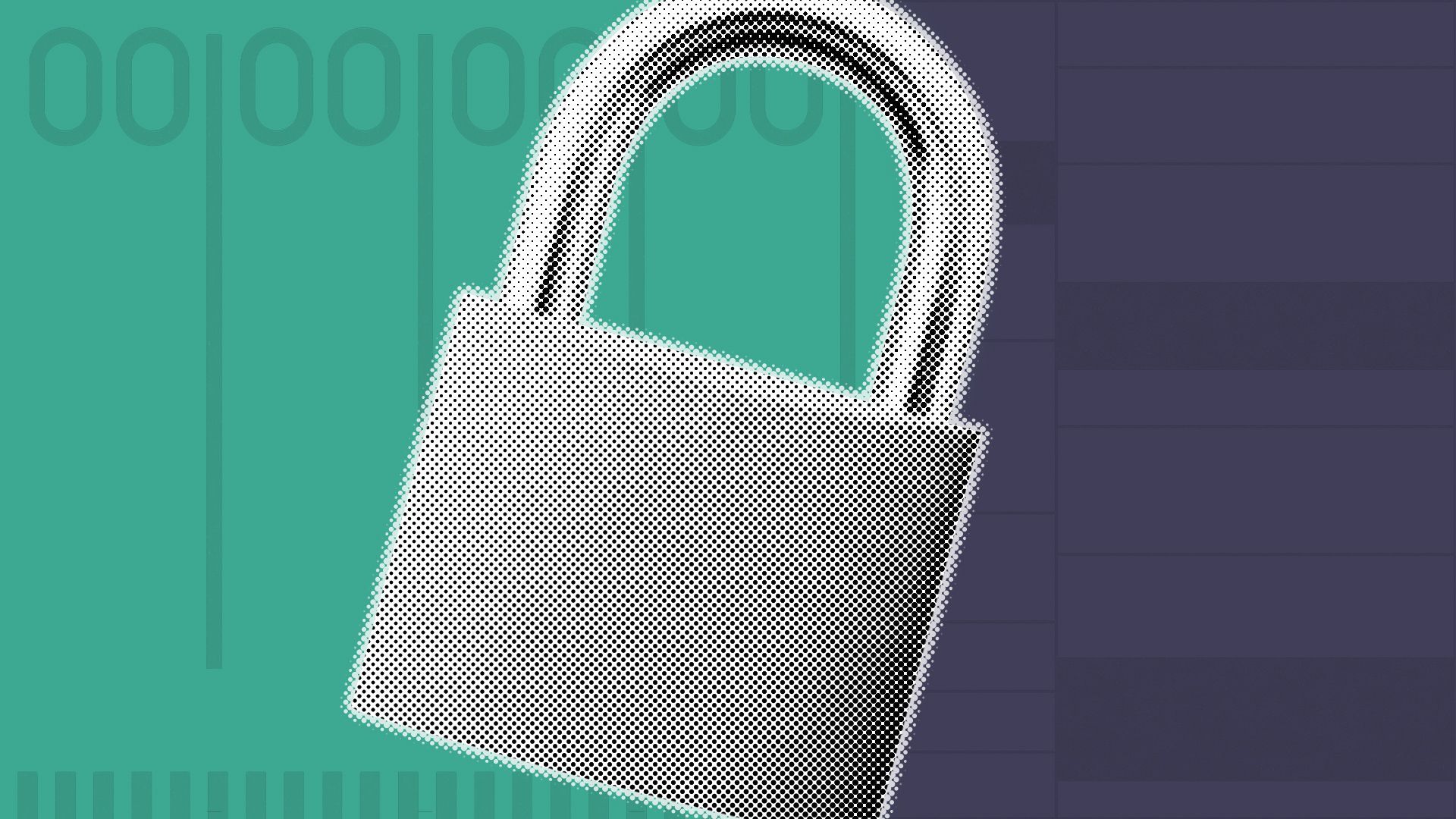 Illustration of a lock over abstract images of ballots.